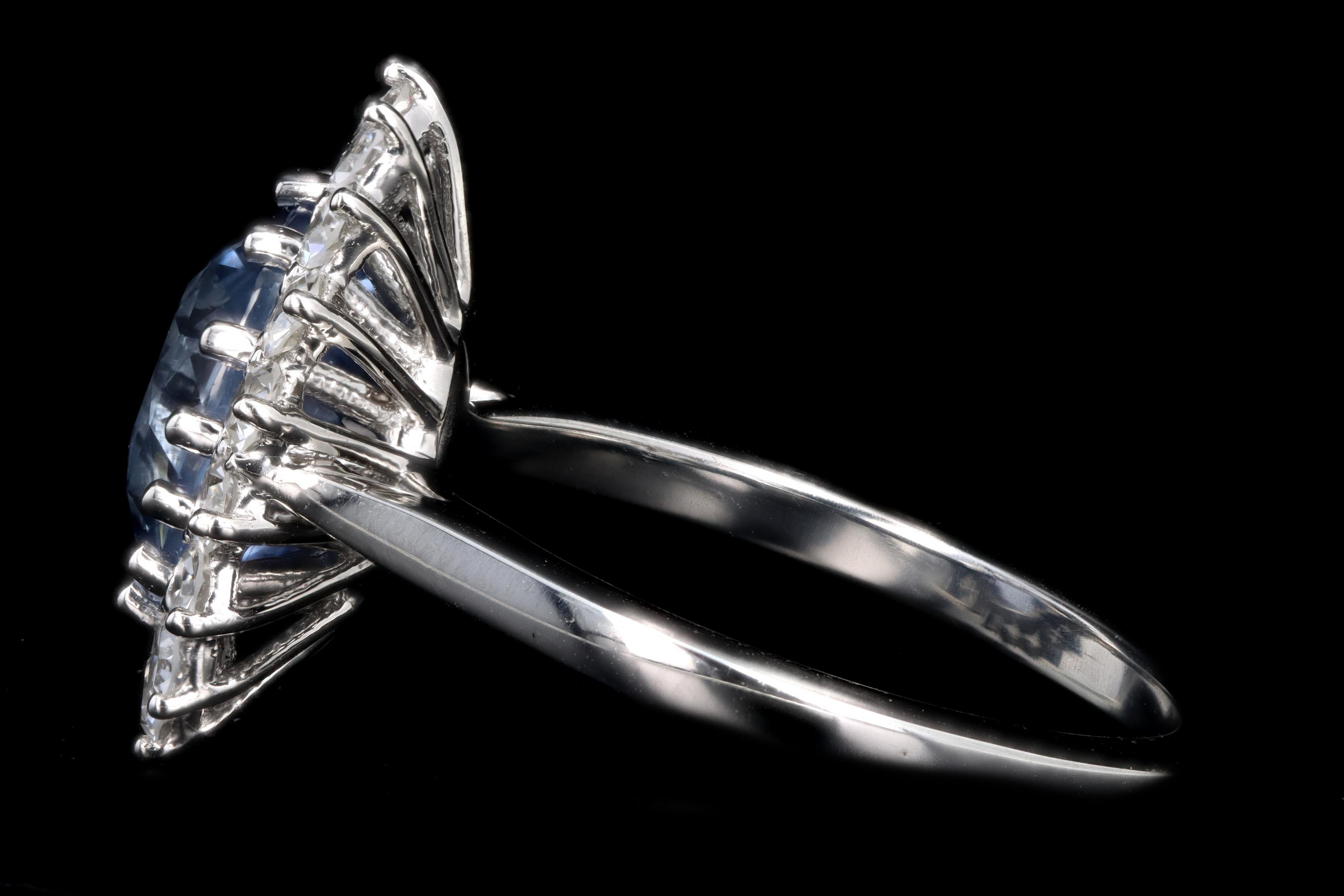 Platinum 4.07 Carat No Heat Natural Ceylon Sapphire & Diamond Halo Ring GIA Certified - Queen May
