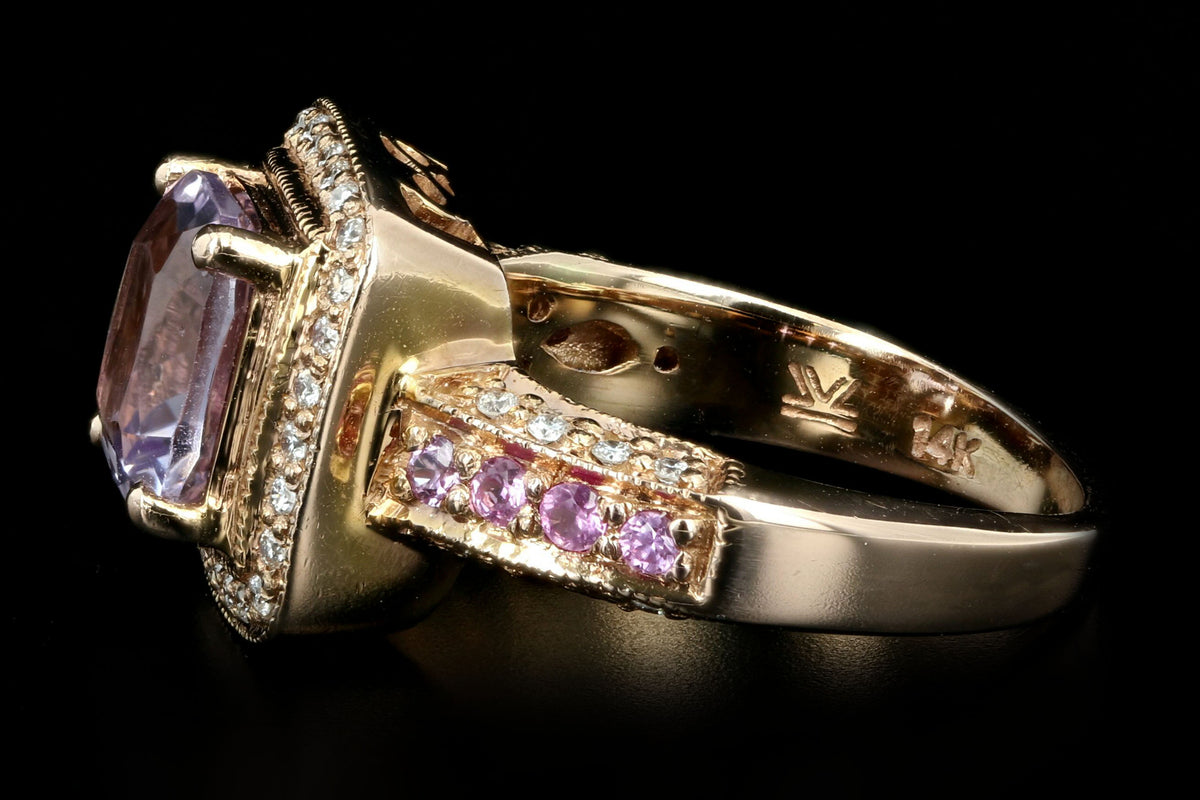 Modern Le Vian 14K Rose Gold 2.2 Carat Cushion Cut Amethyst & Diamond Halo Ring - Queen May