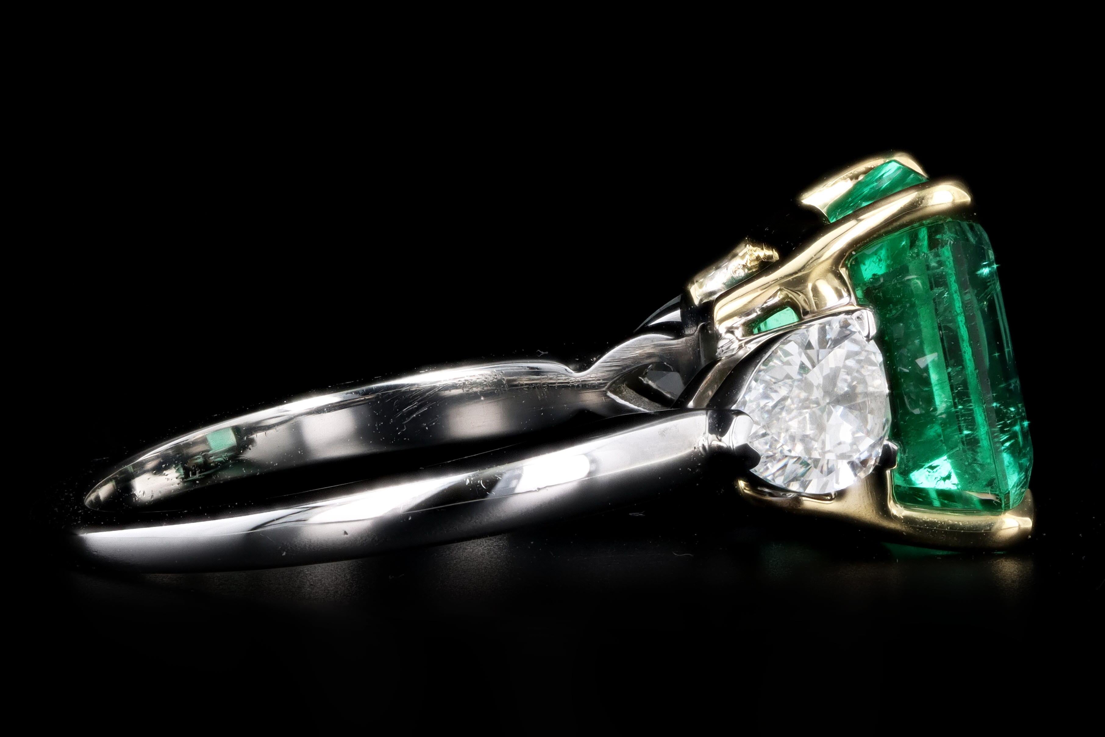 New Platinum and 18K 4.16 Carat Colombian Emerald And Diamond Ring AGL Certified - Queen May