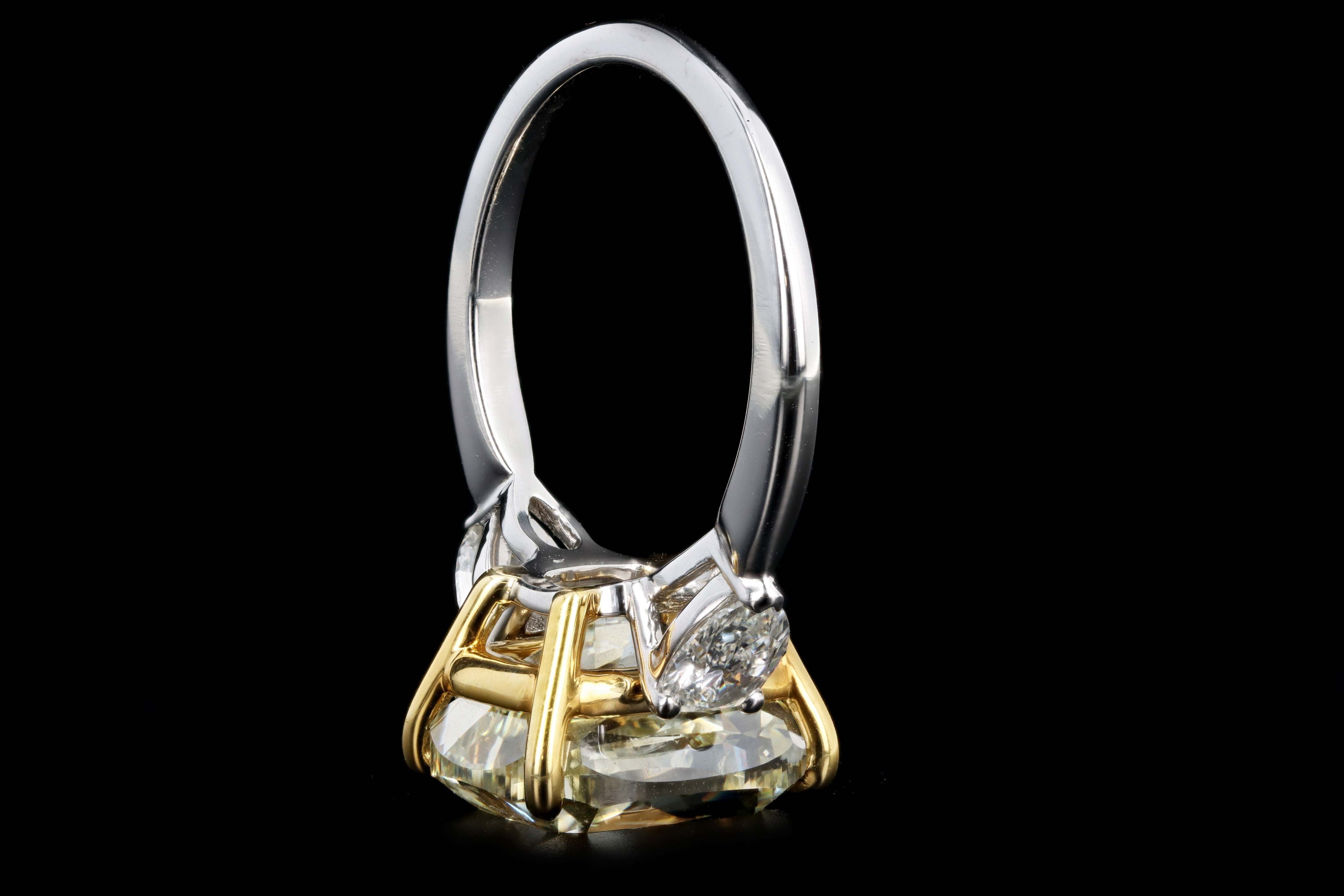 New Platinum 7.02 Carat Fancy Light Yellow Cushion Cut Diamond Engagement Ring GIA Certified - Queen May