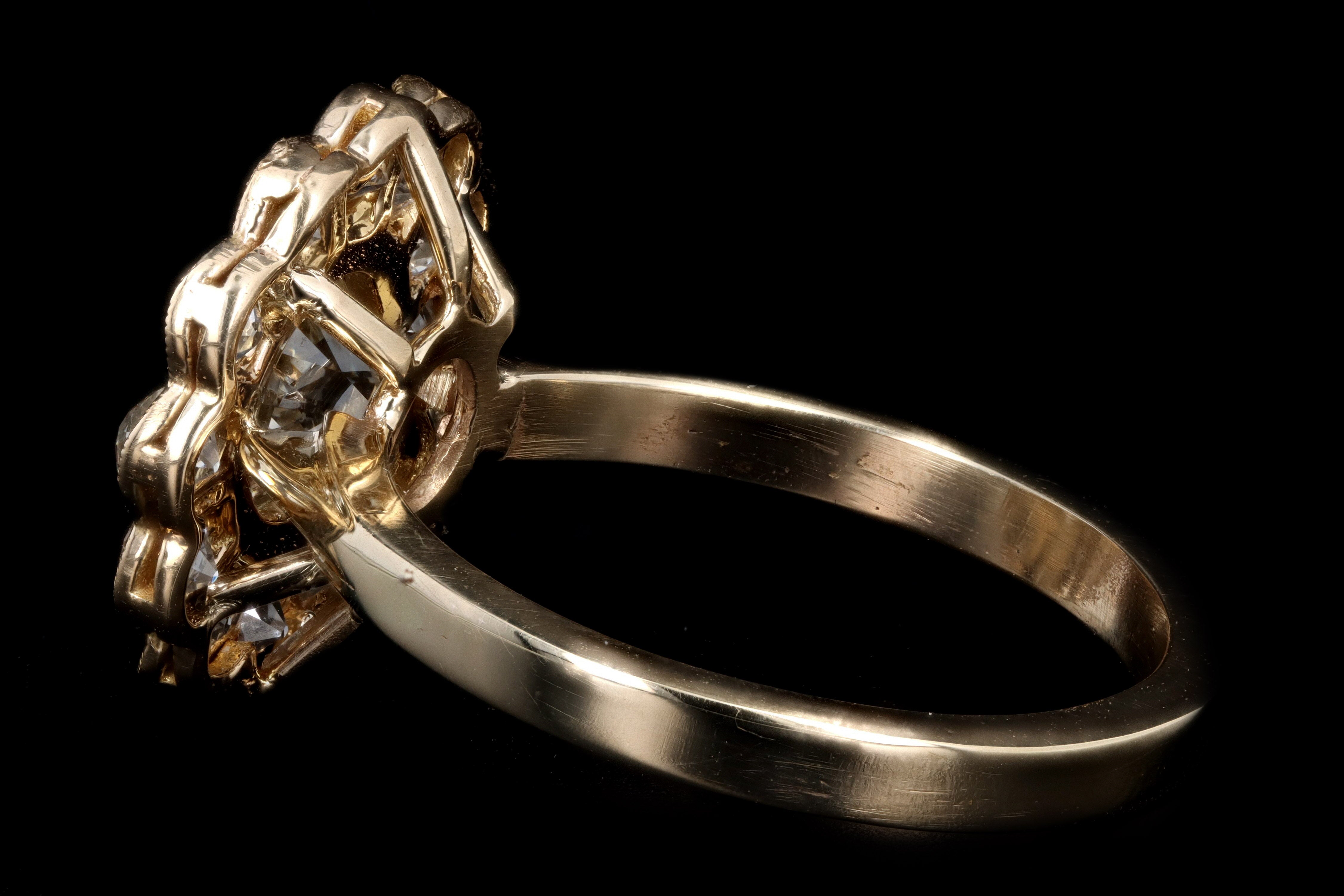 Edwardian Conversion 14K Yellow Gold 1.11 Carat Old European Cut Diamond Halo Ring GIA Certified - Queen May