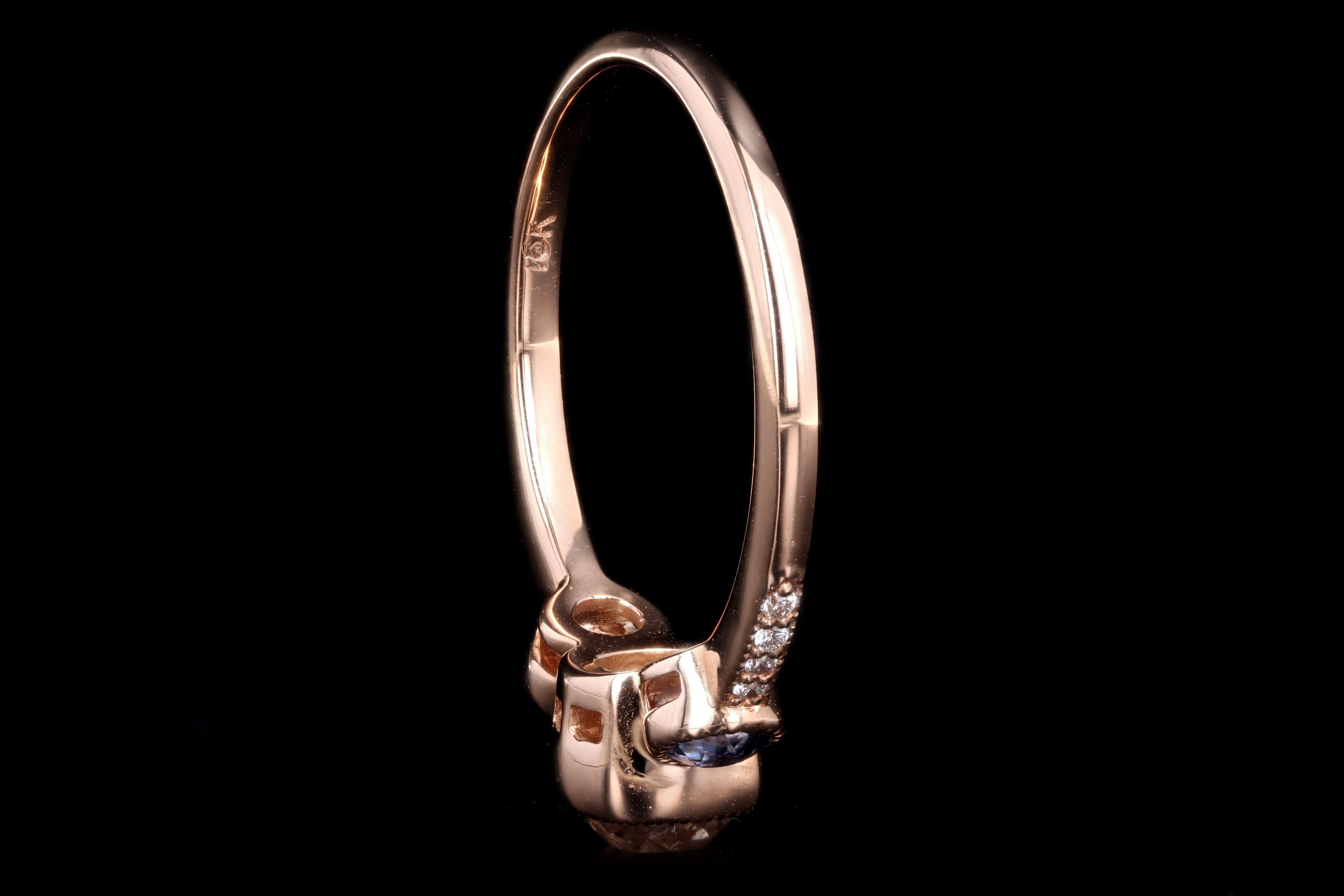New 18K Rose Gold .81 Carat Old Mine Diamond & Yogo Gulch Sapphire Ring - Queen May