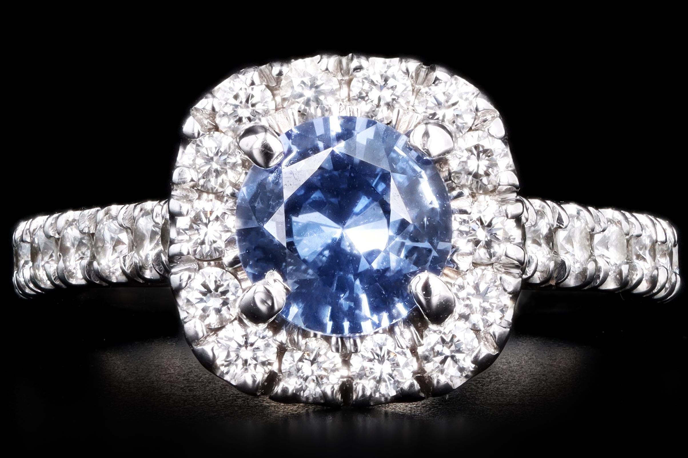 Modern 14K White Gold .89 Carat Natural Sapphire and Diamond Ring - Queen May