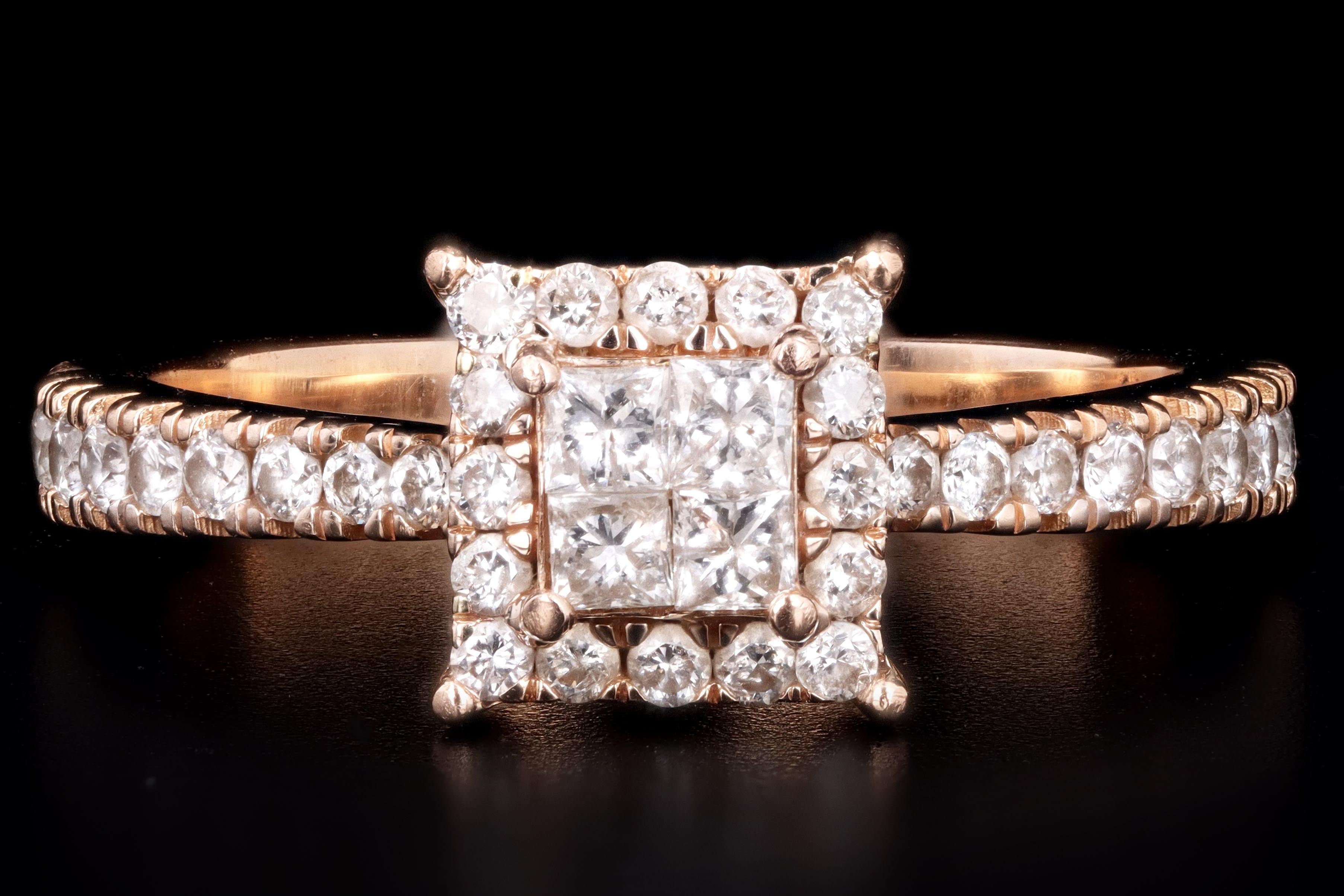 Modern 14K Rose Gold Princess Cut Diamond Cluster Engagement Ring - Queen May