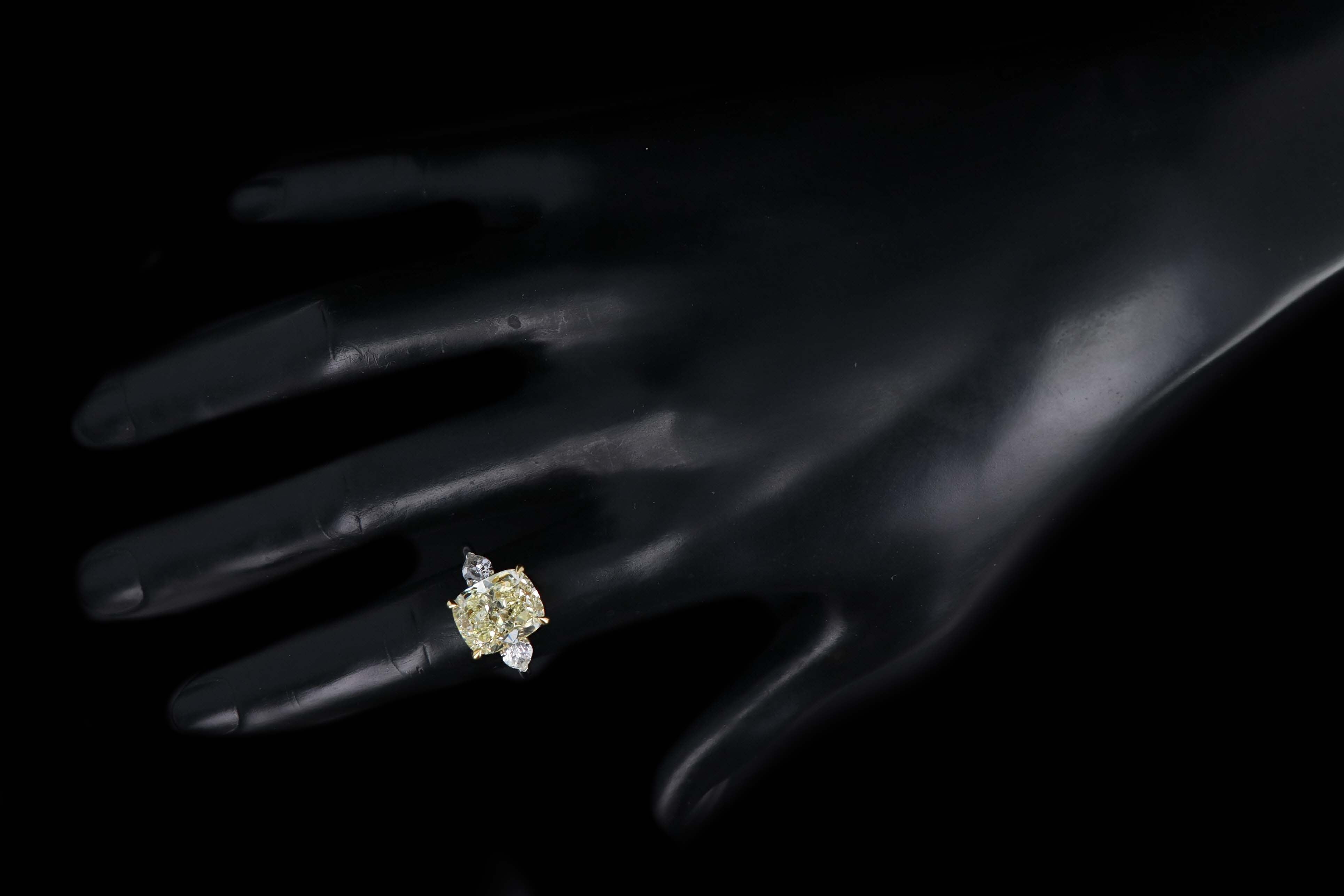 New Platinum 7.02 Carat Fancy Light Yellow Cushion Cut Diamond Engagement Ring GIA Certified - Queen May