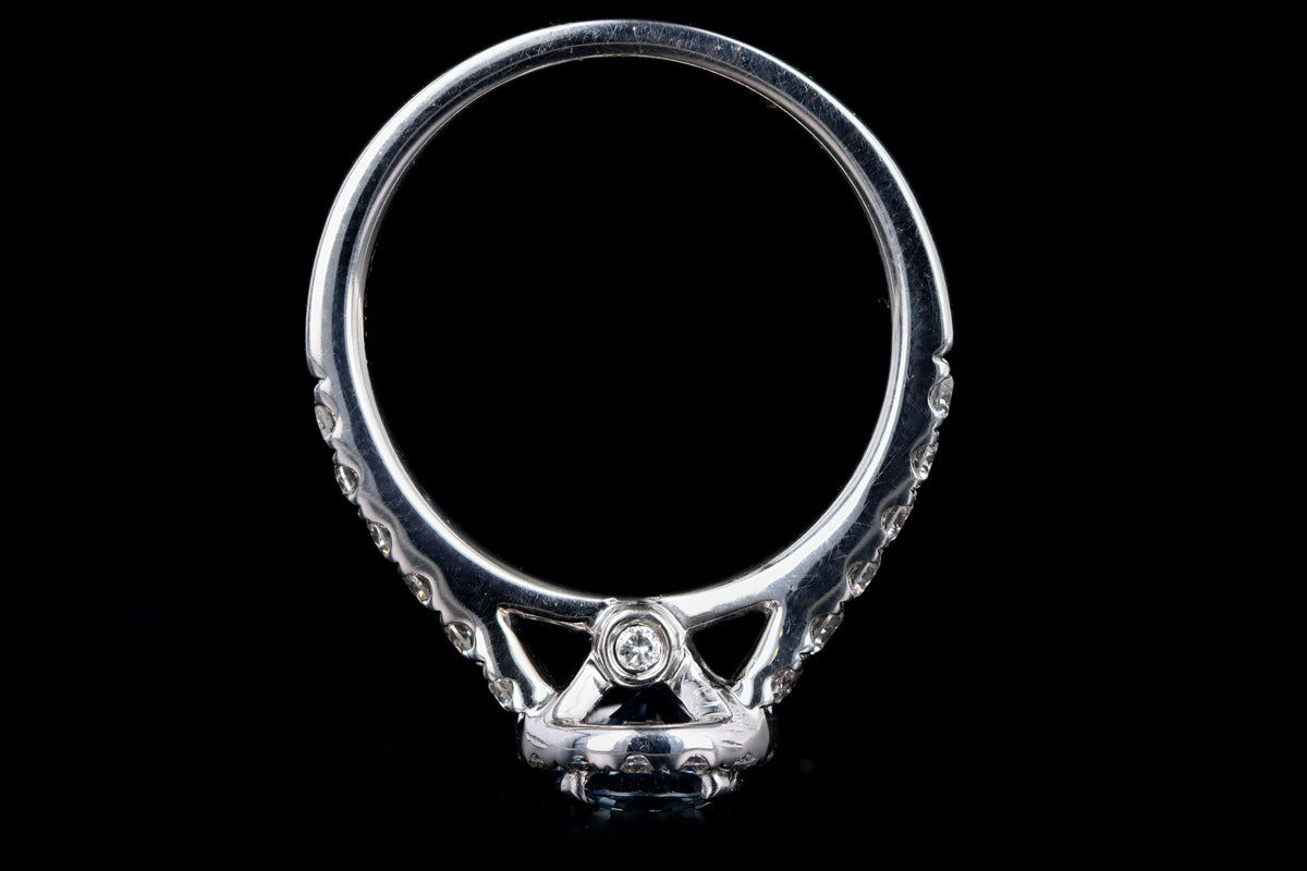Modern 14K White Gold 1.08 Carat Natural Sapphire & Diamond Halo Ring - Queen May