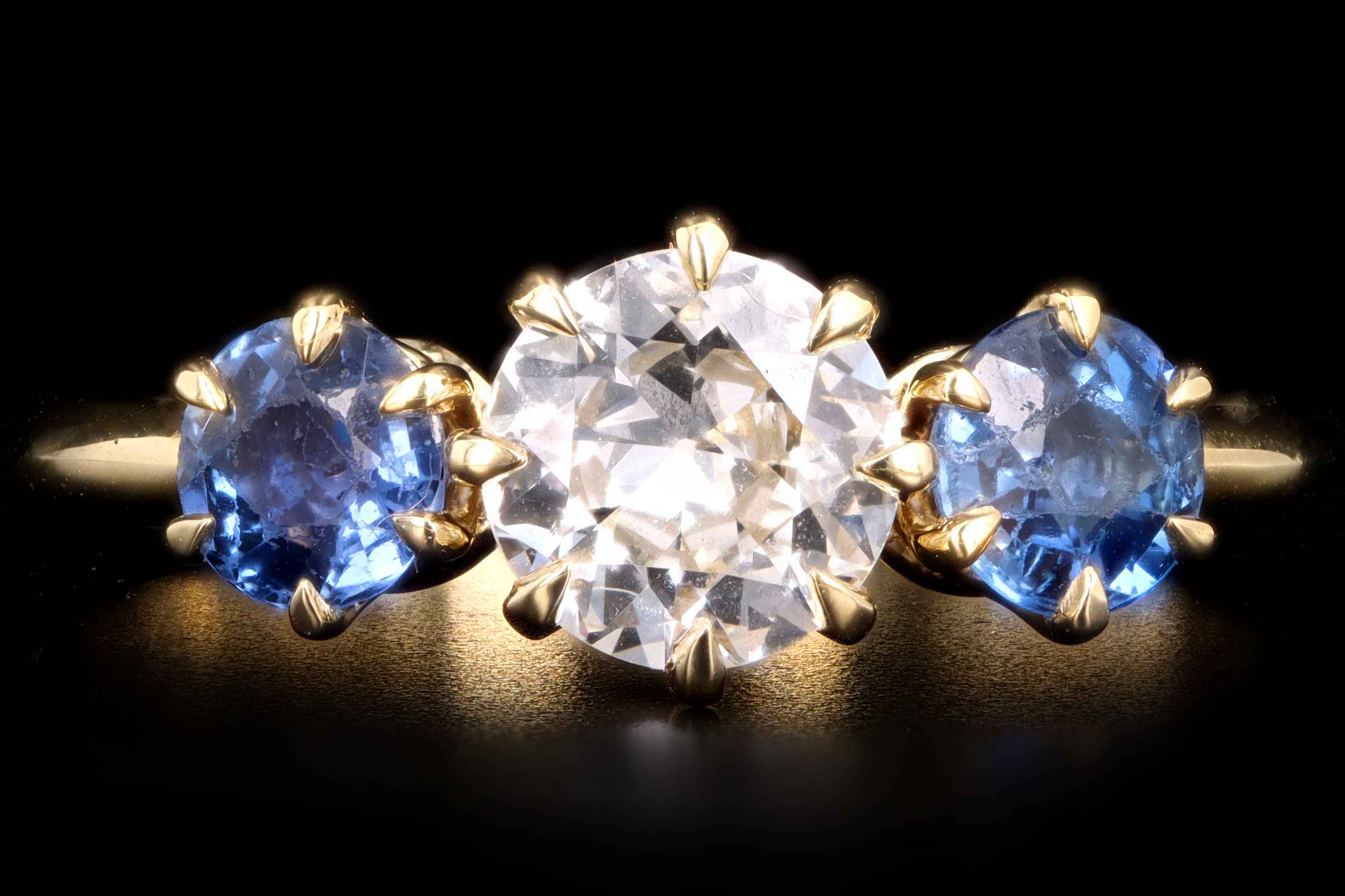 New Vintage Inspired 18K Yellow Gold .65 Carat Old European Cut Diamond & Yogo Gulch Sapphire Ring - Queen May
