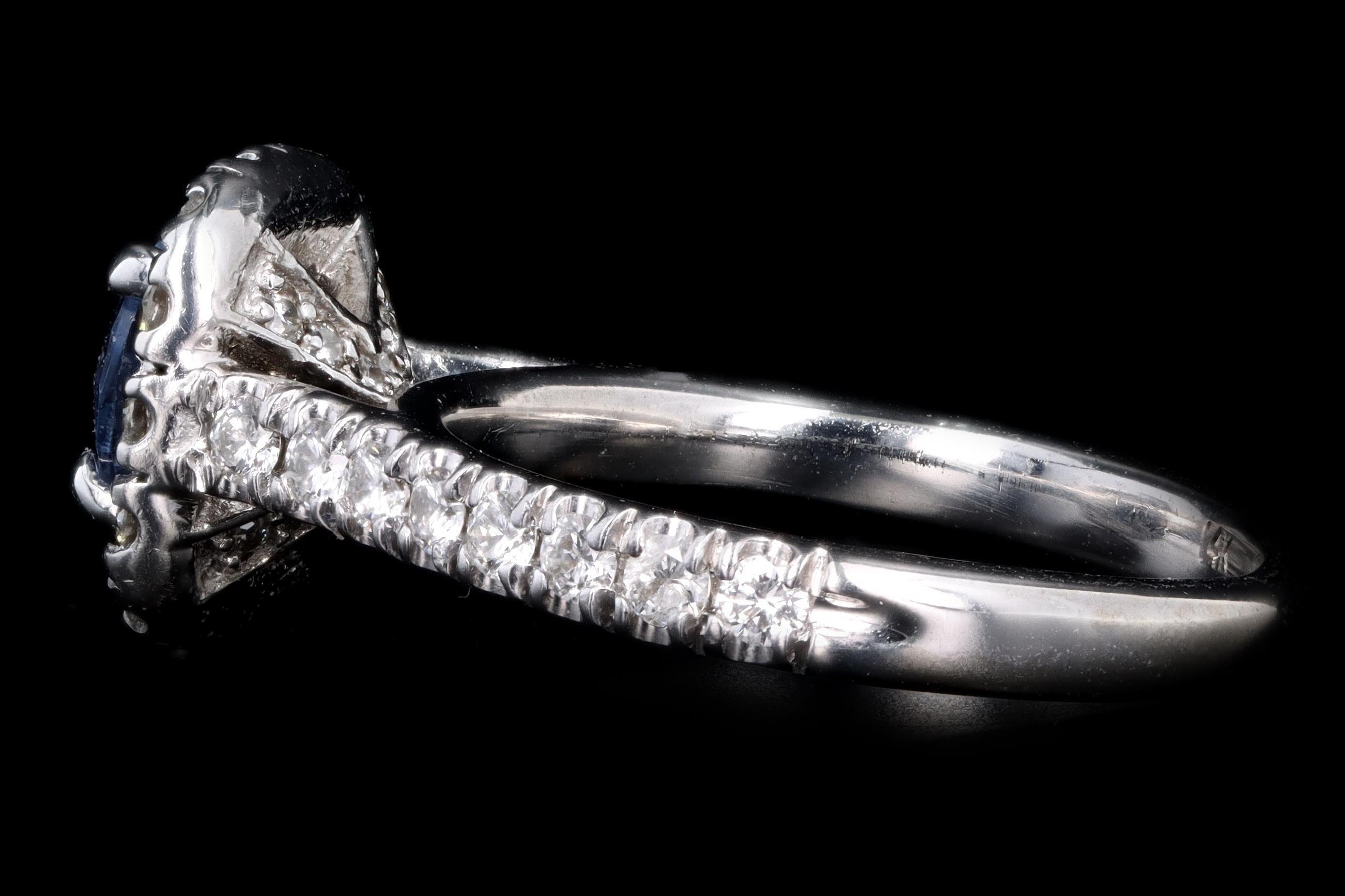 Modern 14K White Gold .89 Carat Natural Sapphire and Diamond Ring - Queen May