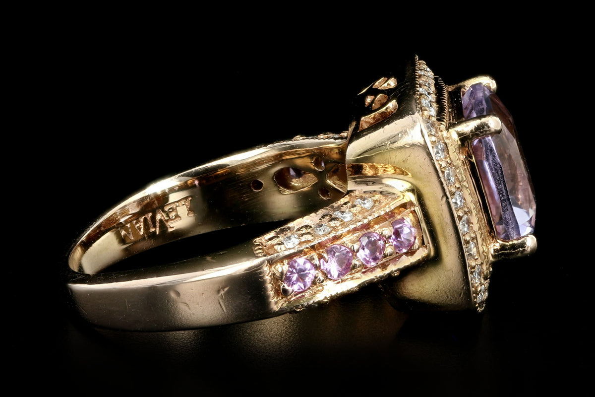 Modern Le Vian 14K Rose Gold 2.2 Carat Cushion Cut Amethyst & Diamond Halo Ring - Queen May