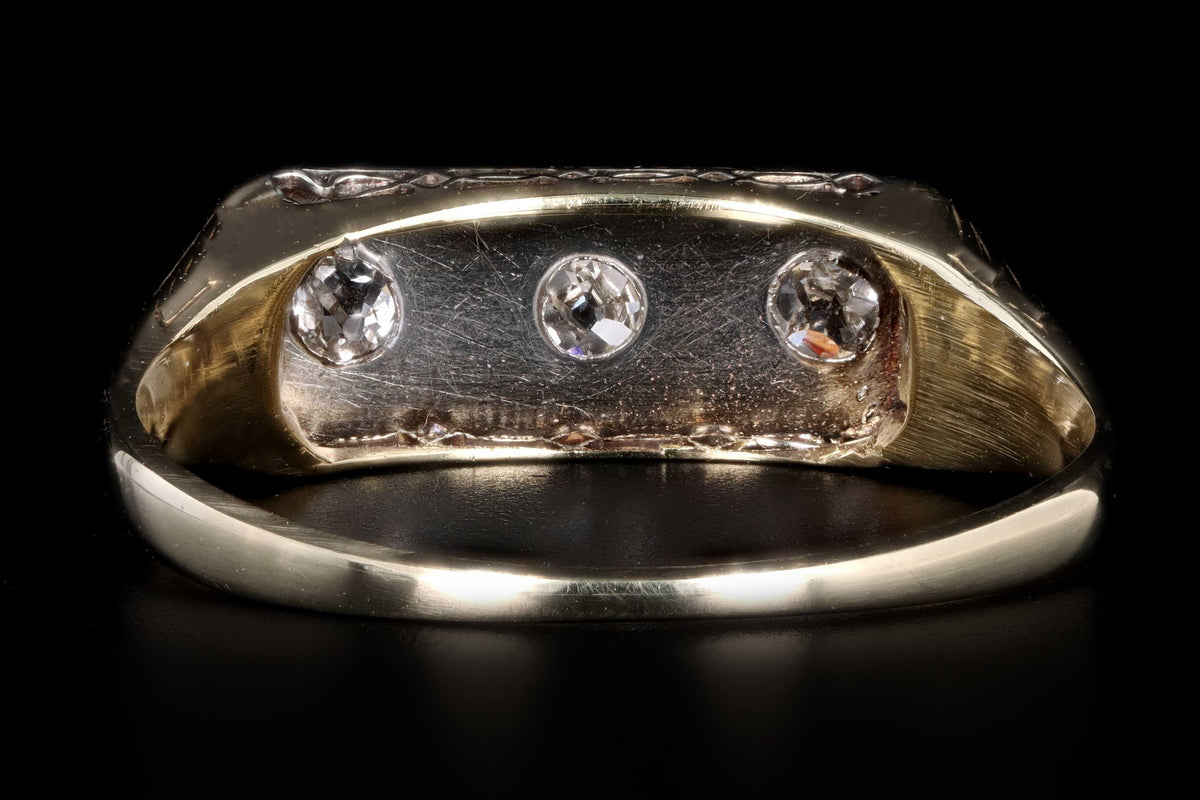 Art Deco 14K Gold Old Mine Cut Diamond Three Stone Ring - Queen May