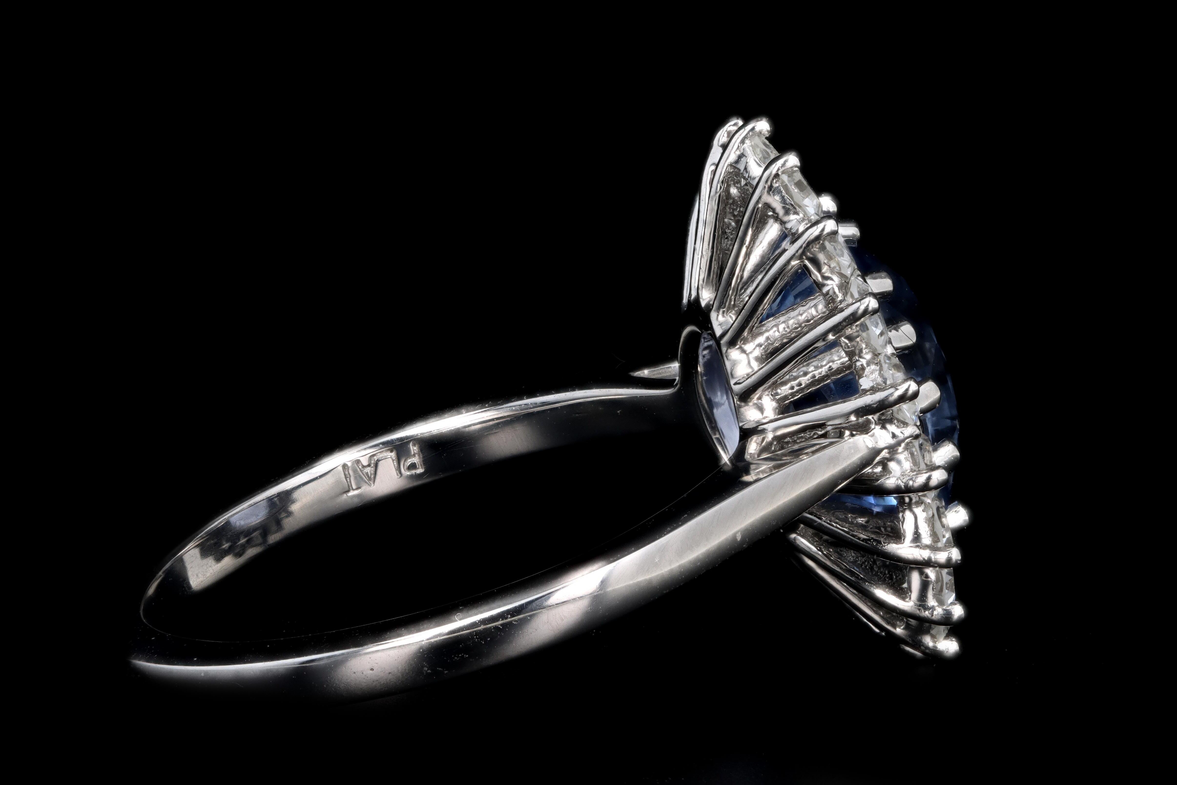 Platinum 4.07 Carat No Heat Natural Ceylon Sapphire & Diamond Halo Ring GIA Certified - Queen May