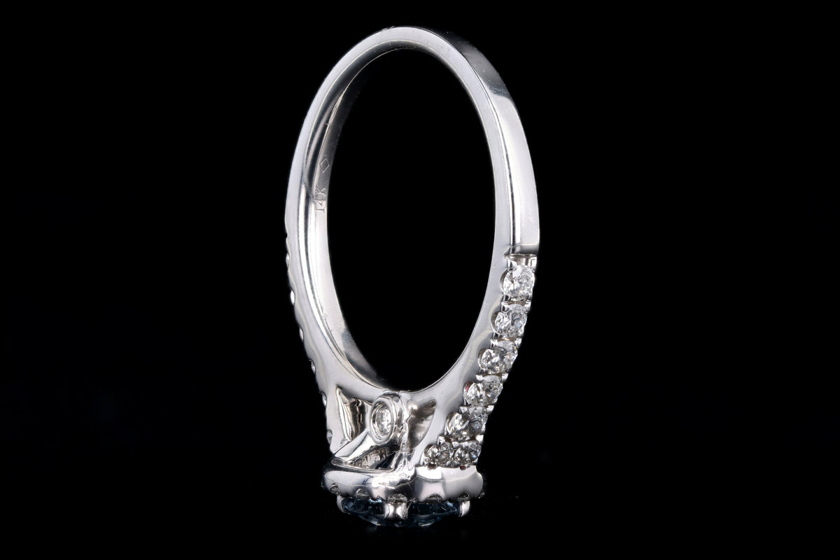 Modern 14K White Gold 1.08 Carat Natural Sapphire & Diamond Halo Ring - Queen May
