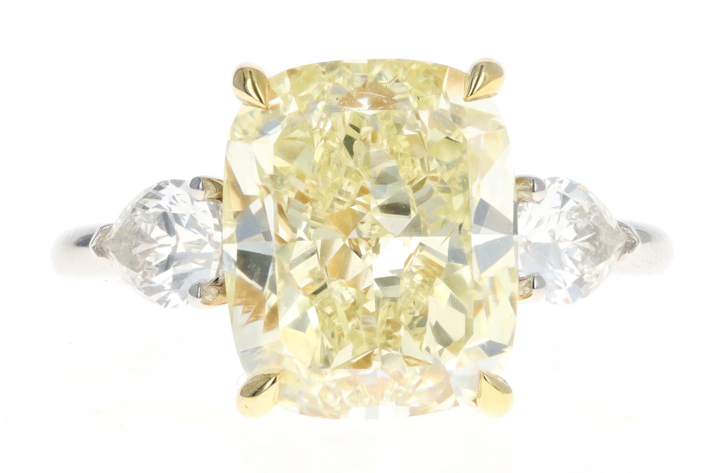 New Platinum 7.02 Carat Fancy Light Yellow Cushion Cut Diamond Engagement Ring GIA Certified - Queen May