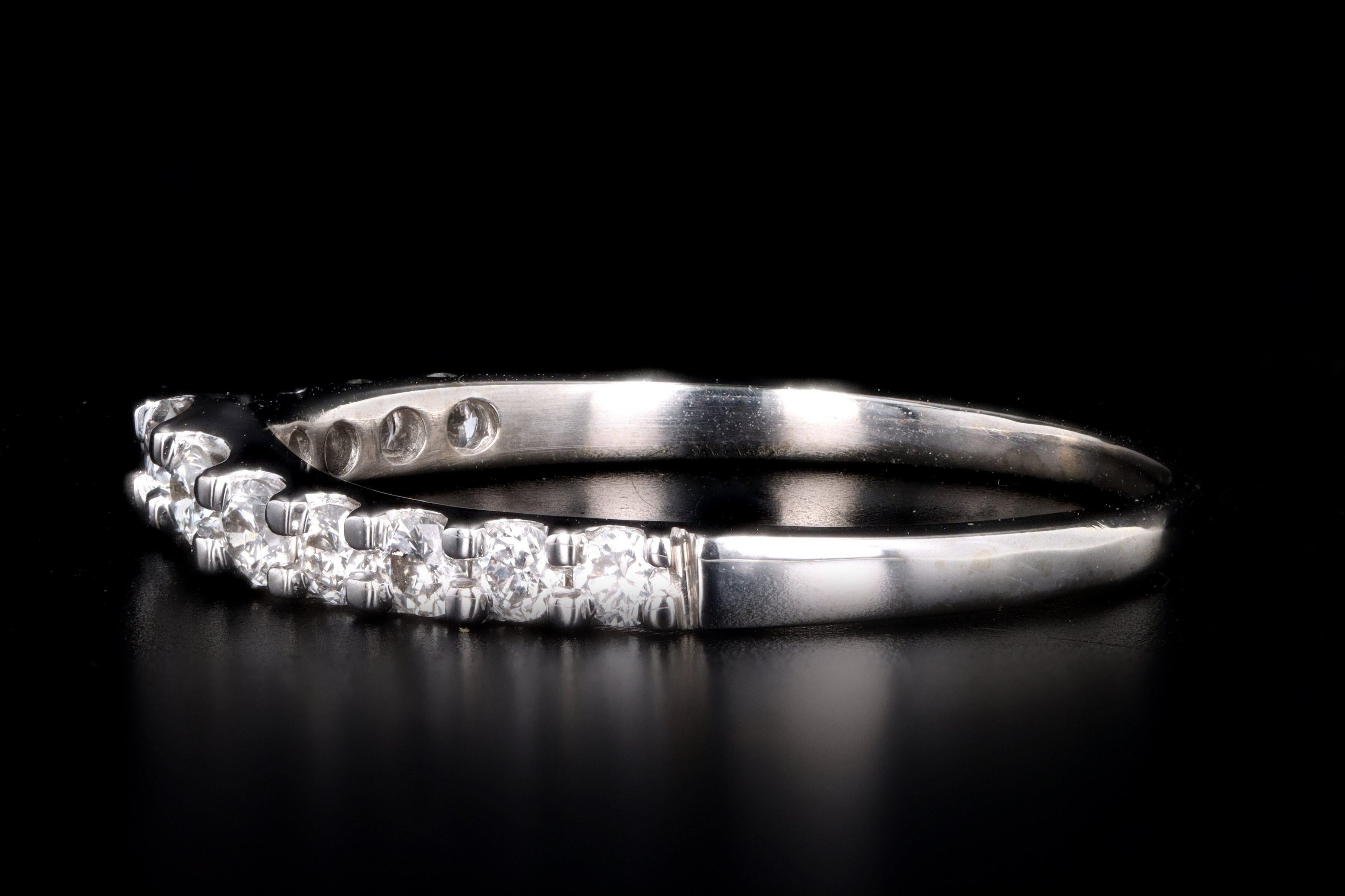 Modern 14K White Gold .50 Carat Round Brilliant Diamond Contour Wedding Band - Queen May