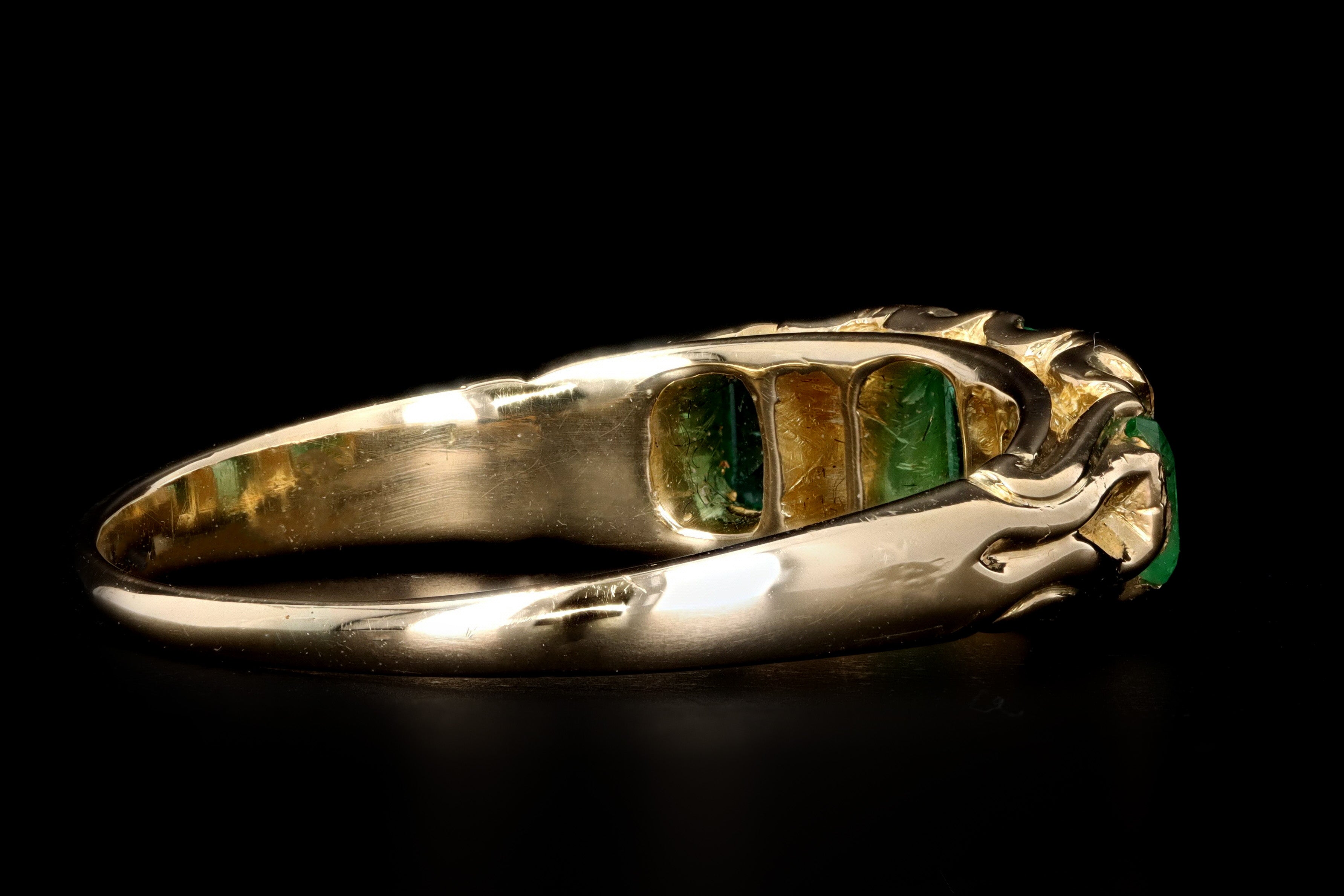 Victorian 18K Yellow Gold Emerald & Old Mine Cut Diamond Band - Queen May