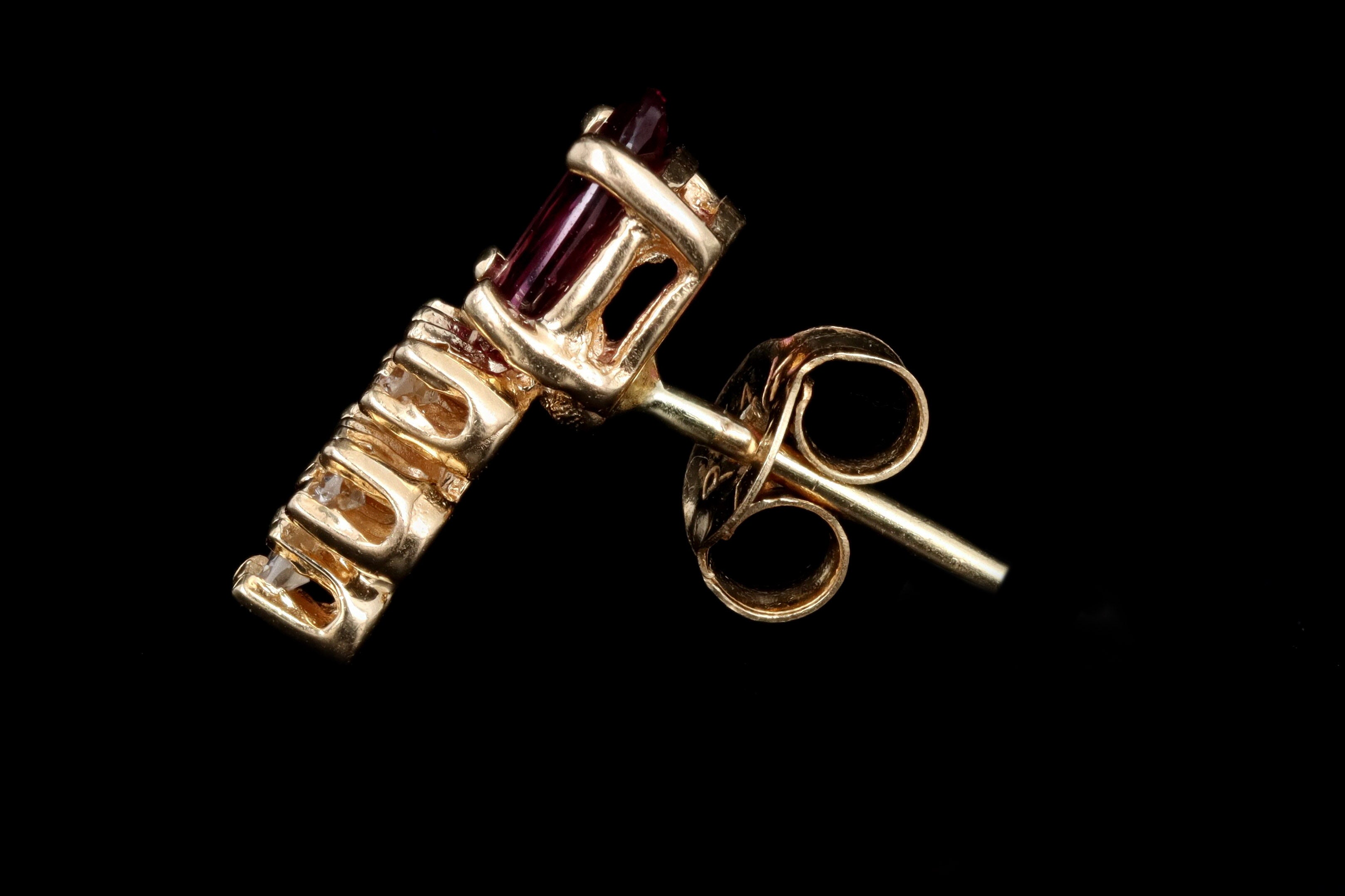 Vintage 14K Yellow Gold Natural Ruby & Diamond Stud Earrings - Queen May