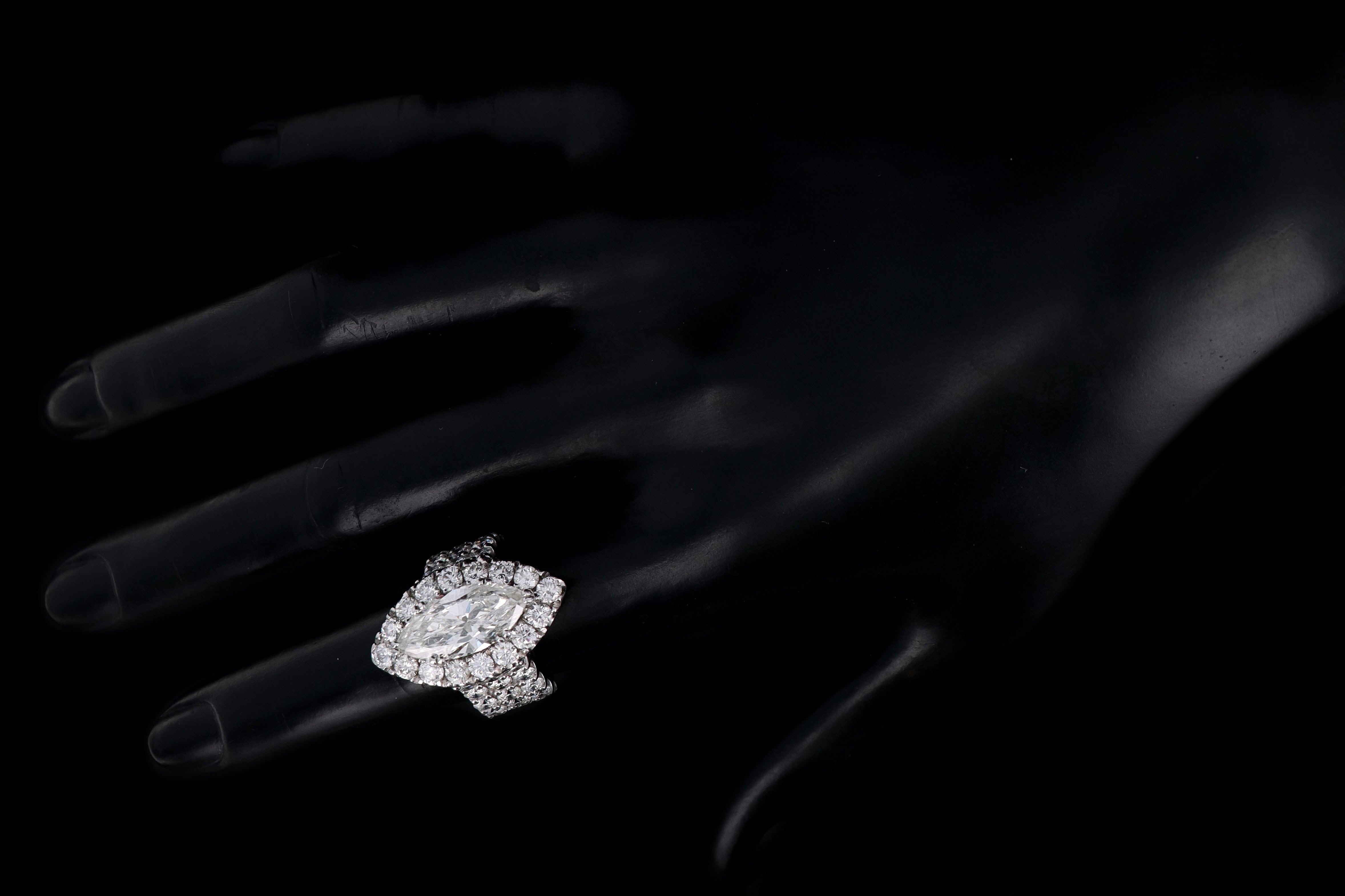Modern 14K White Gold 4.05 Carat Marquise Cut Diamond Halo Engagement Ring GIA Certified - Queen May