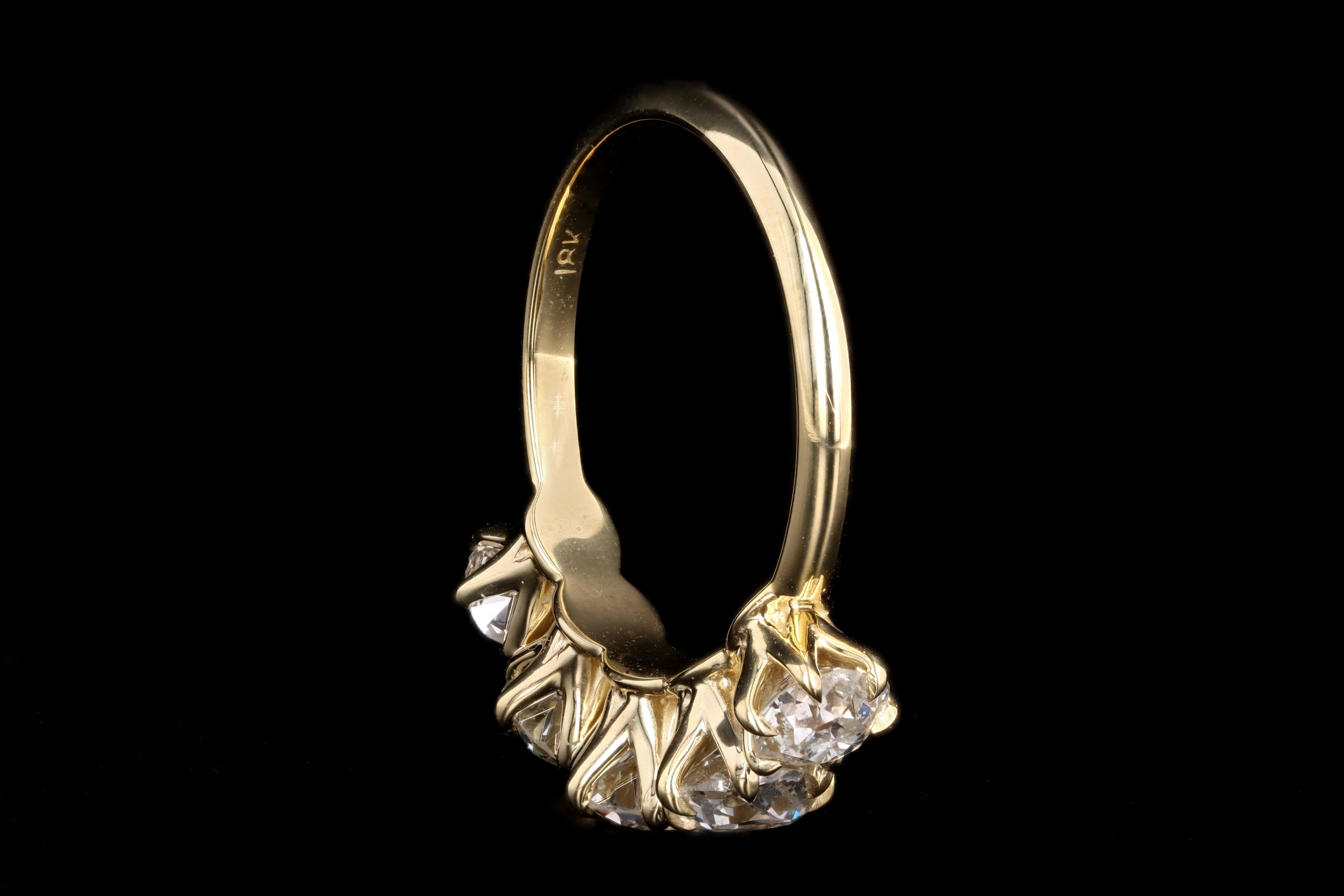 New Vintage Inspired 18K Yellow Gold 2.38 Carat Total Weight Old Mine Cut Diamond Five Stone Band - Queen May