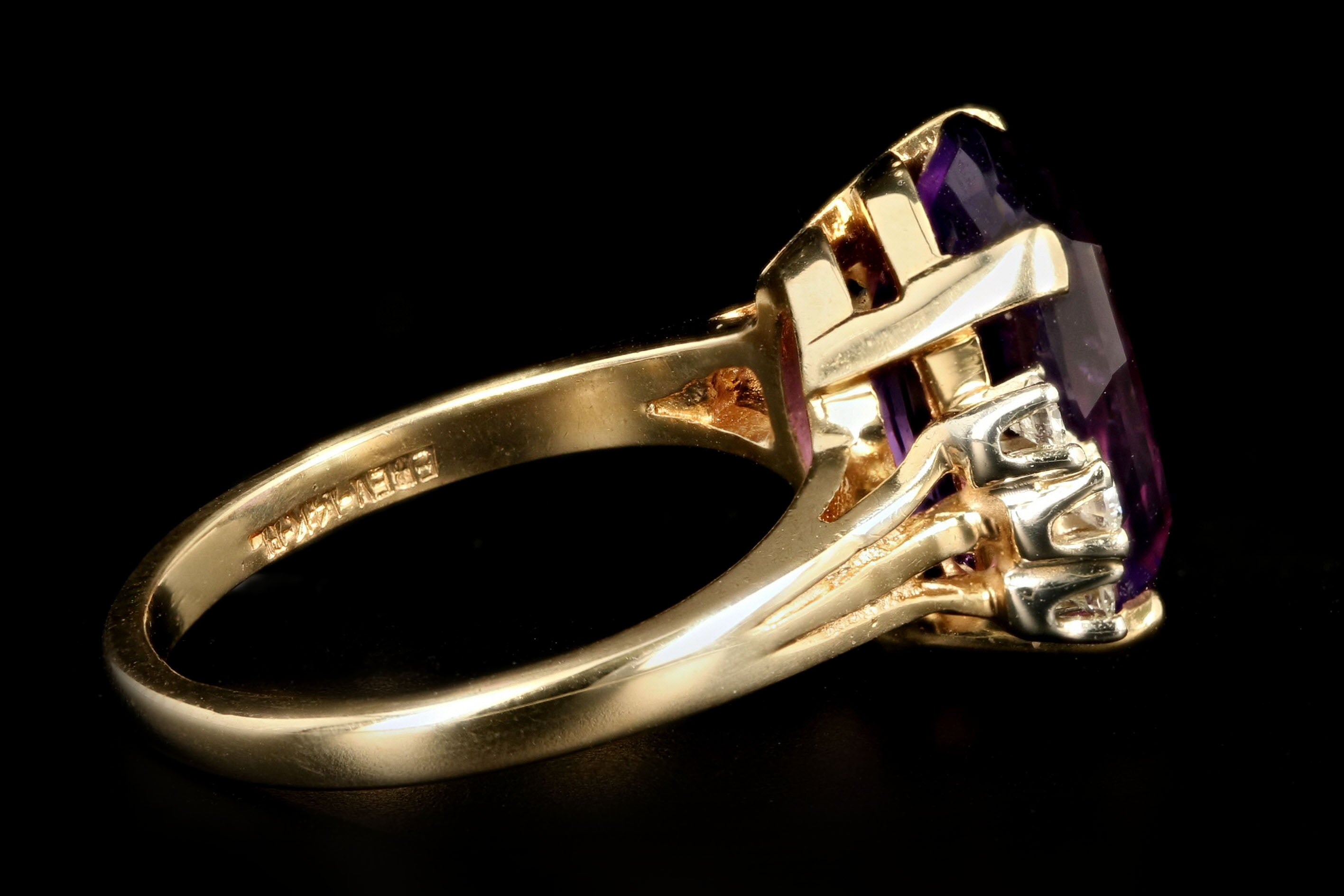 Retro 14K Yellow Gold 5.5 Carat Oval Amethyst & Diamond Ring - Queen May