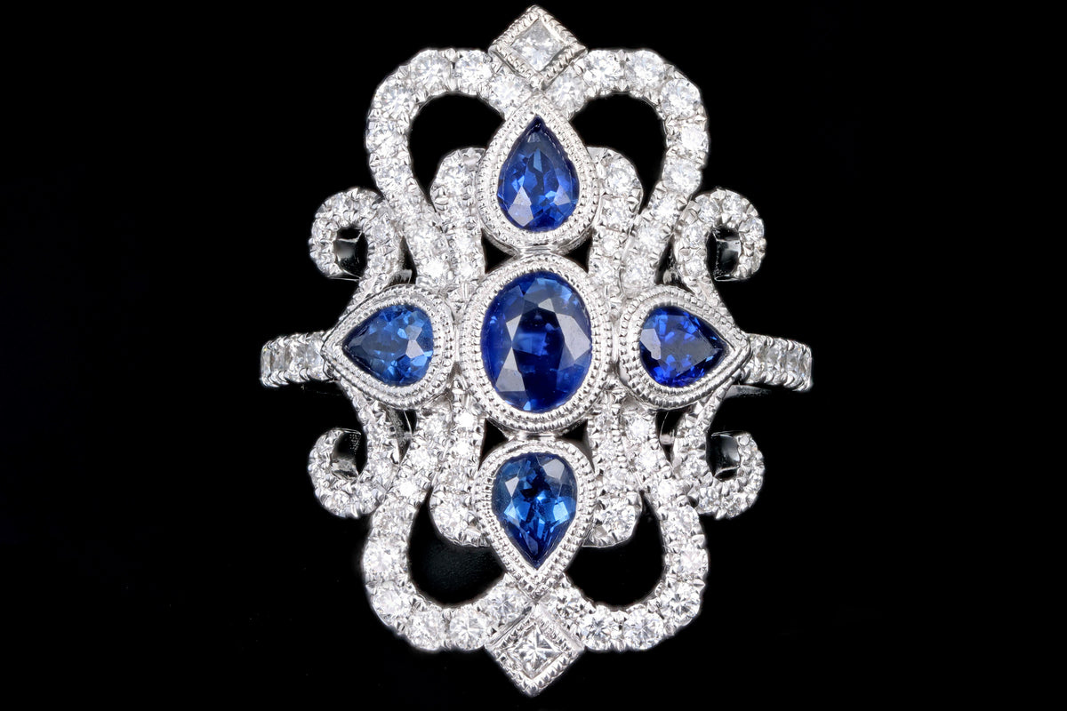 New 14K White Gold .51 Carat Natural Sapphire & Diamond Ring - Queen May