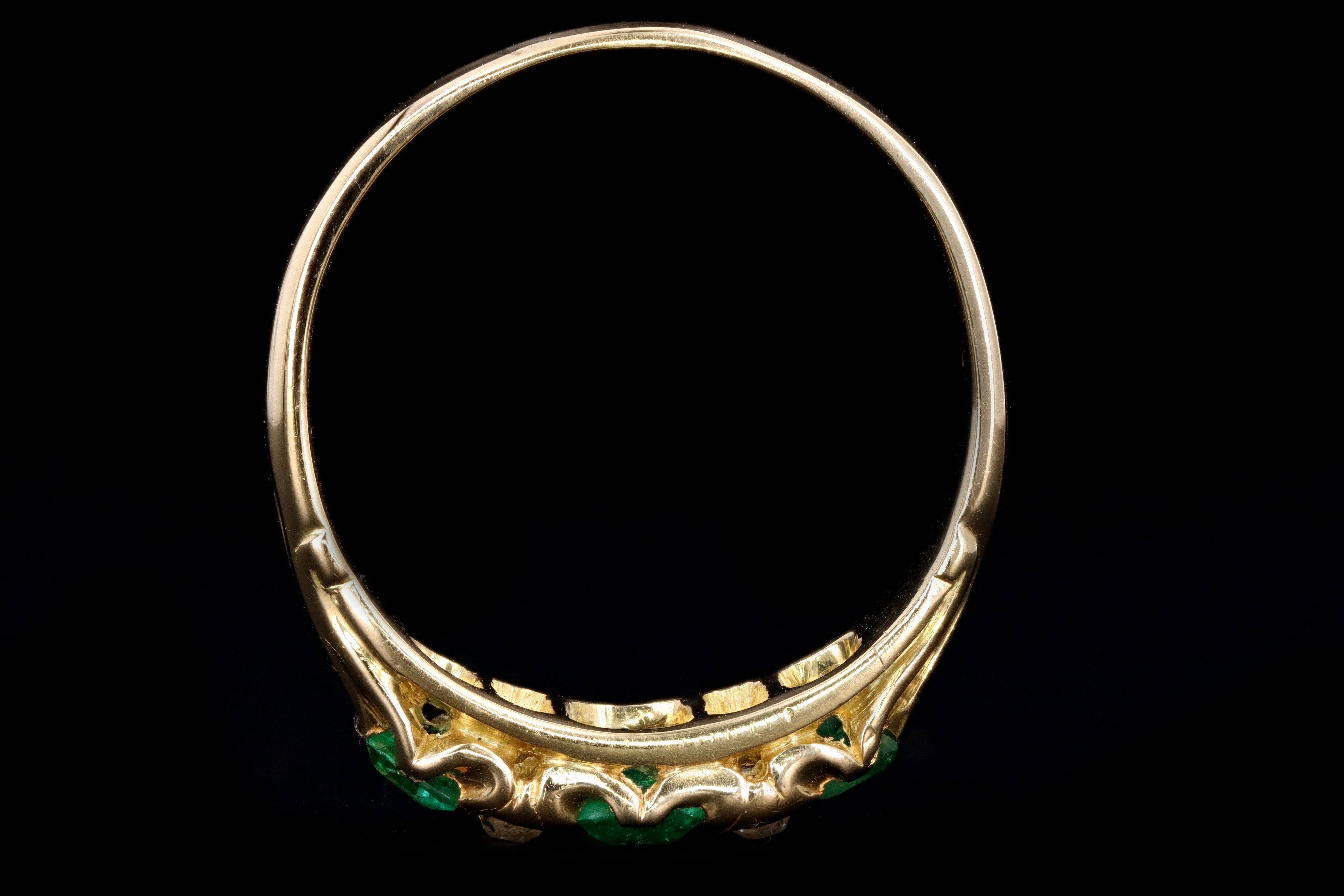 Victorian 18K Yellow Gold Emerald & Old Mine Cut Diamond Band - Queen May