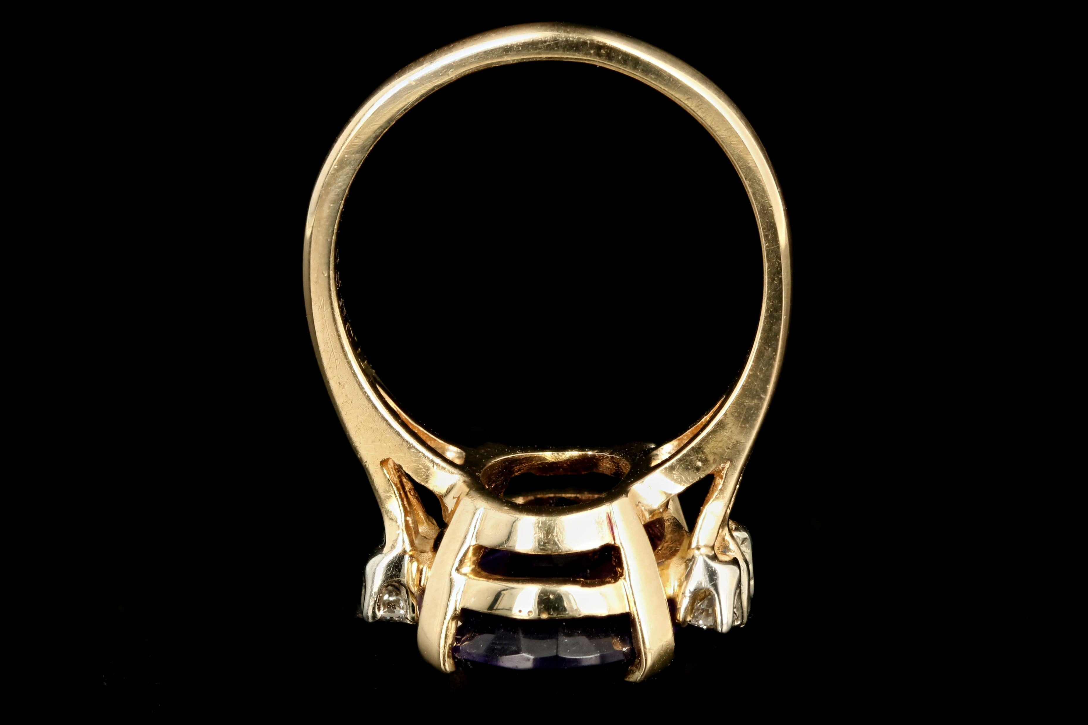 Retro 14K Yellow Gold 5.5 Carat Oval Amethyst & Diamond Ring - Queen May