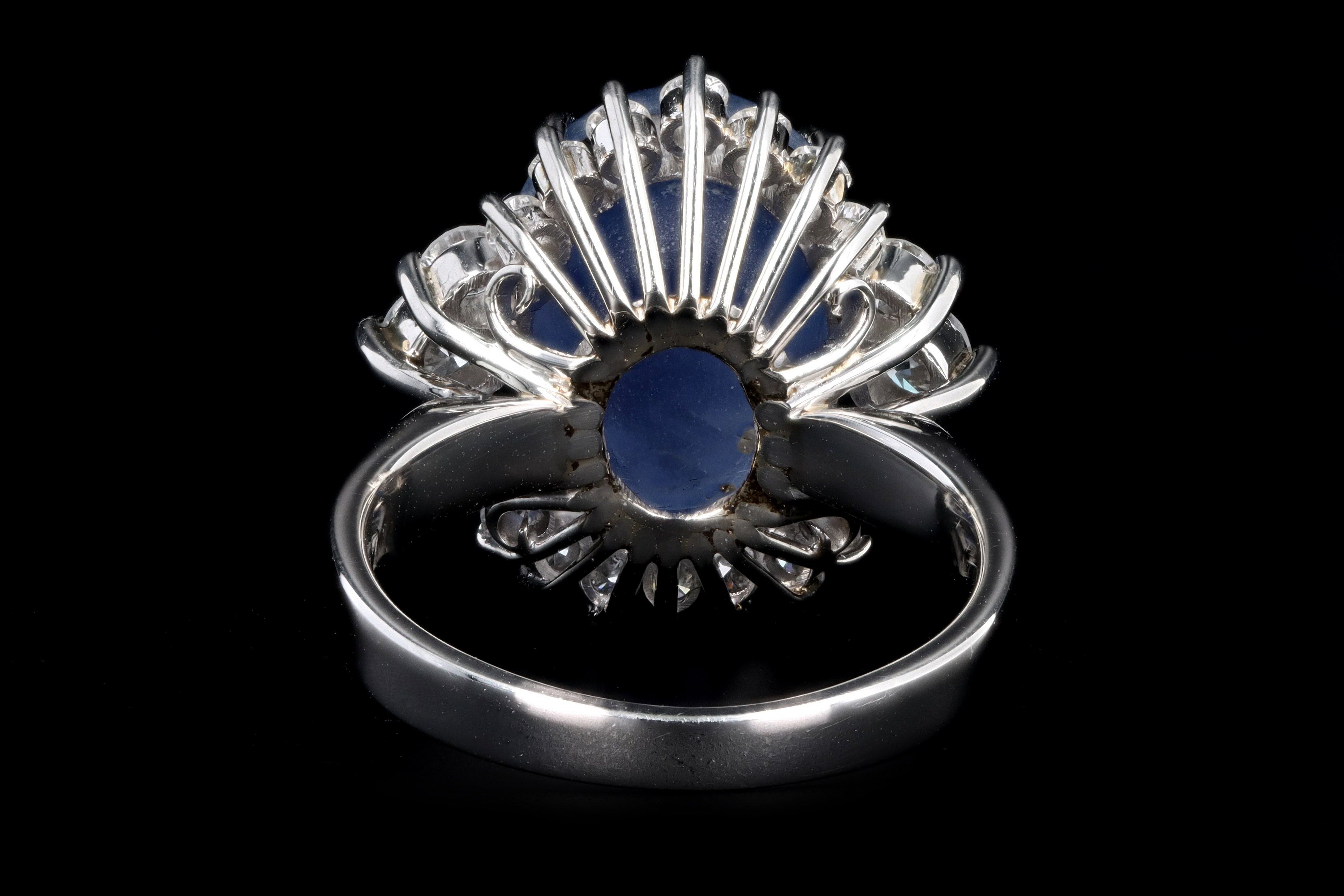 Retro Platinum 9.95 Carat Oval Cabochon Cut Natural Star Sapphire & Diamond BallerinaRing - Queen May