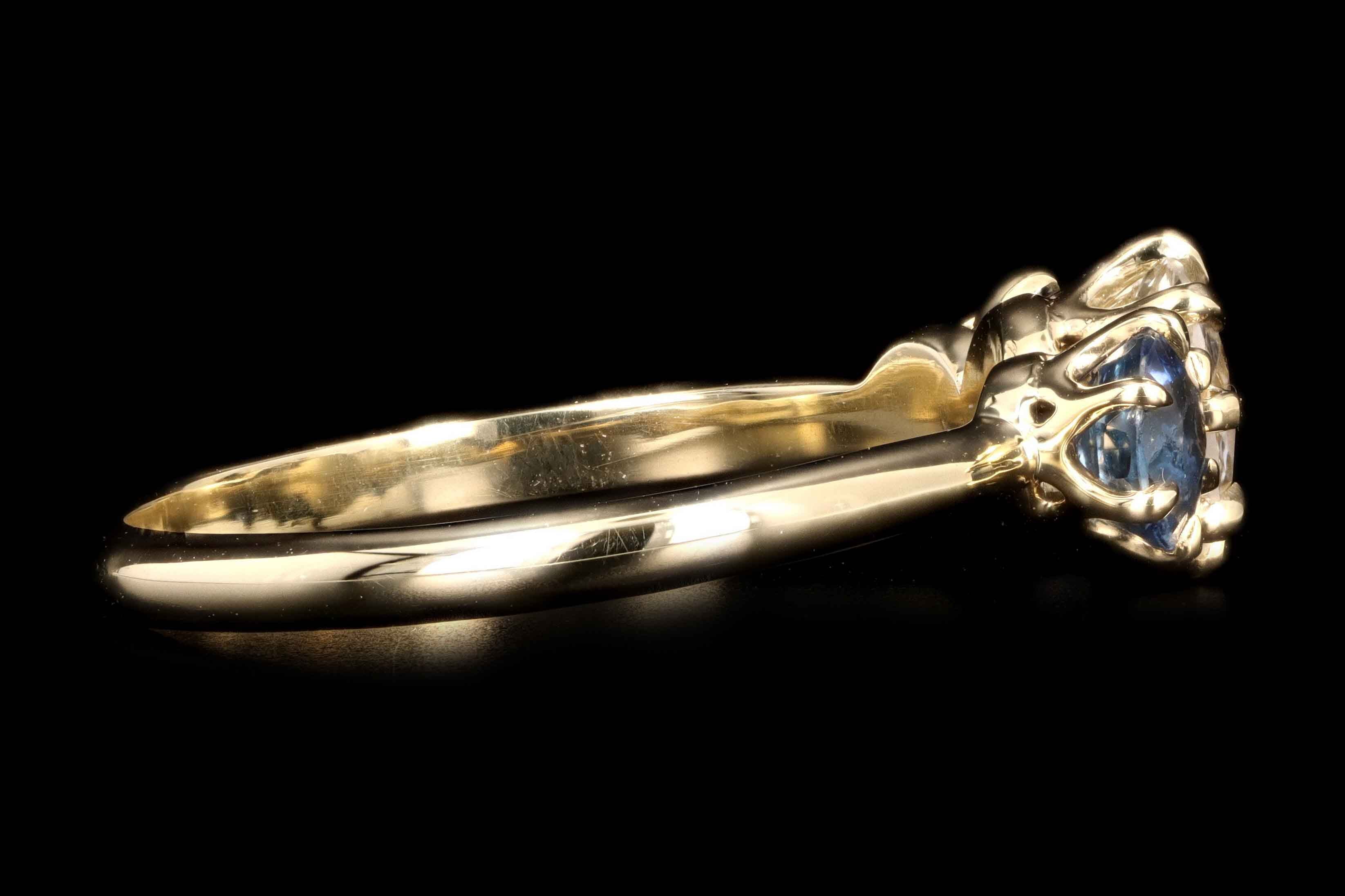 New Vintage Inspired 18K Yellow Gold .65 Carat Old European Cut Diamond & Yogo Gulch Sapphire Ring - Queen May
