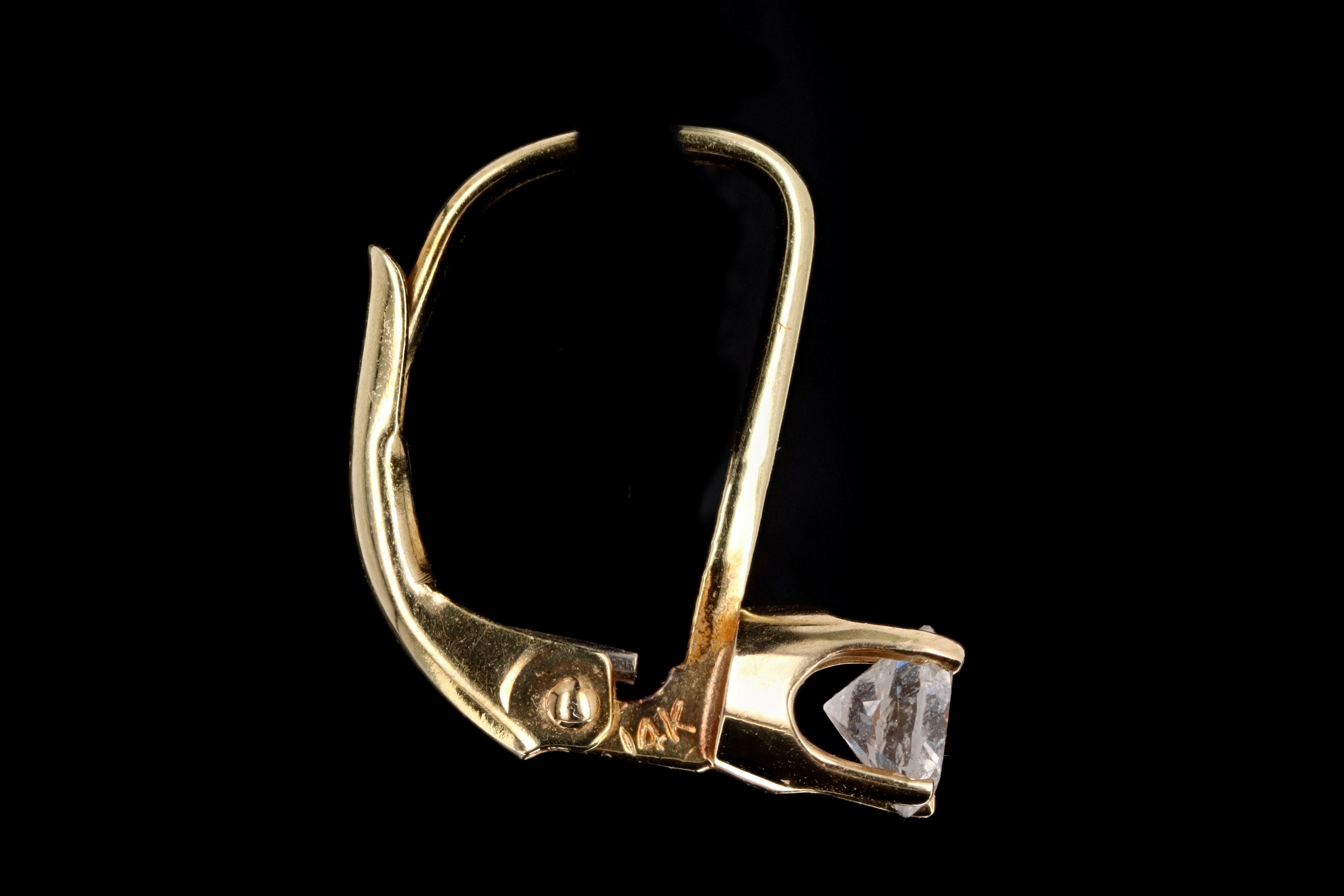 Modern 14K Yellow Gold .60 Carat Total Weight Round Brilliant Diamond Shepherd Hook Drop Earrings - Queen May