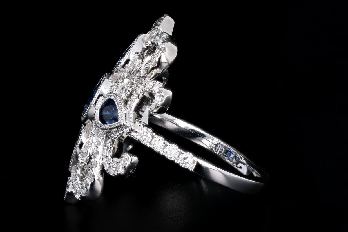 New 14K White Gold .51 Carat Natural Sapphire & Diamond Ring - Queen May