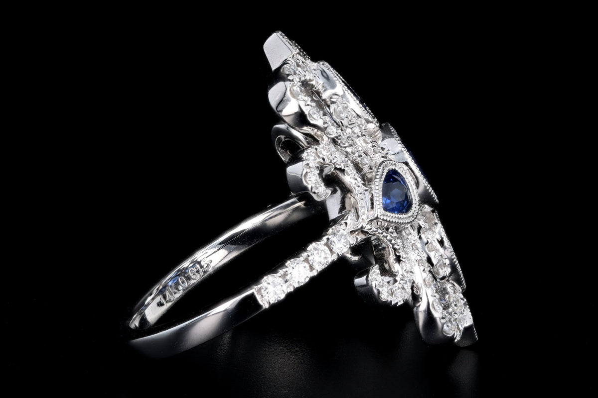 New 14K White Gold .51 Carat Natural Sapphire & Diamond Ring - Queen May