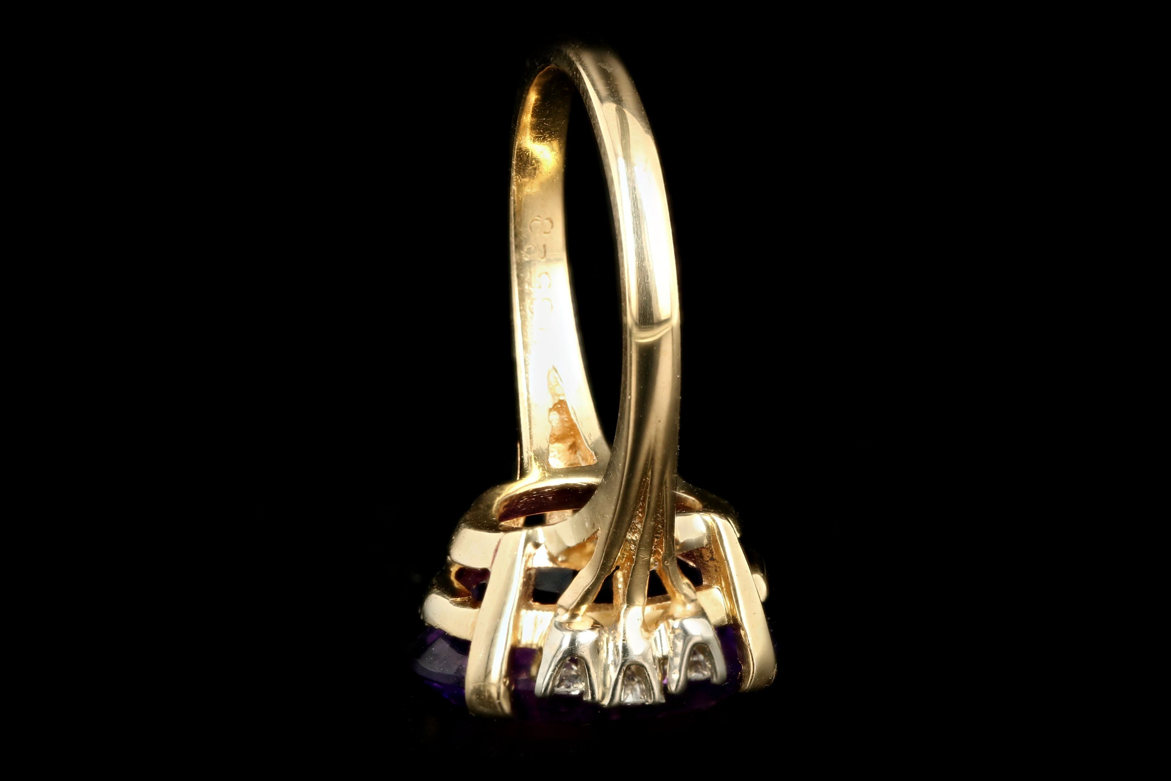 Retro 14K Yellow Gold 5.5 Carat Oval Amethyst & Diamond Ring - Queen May