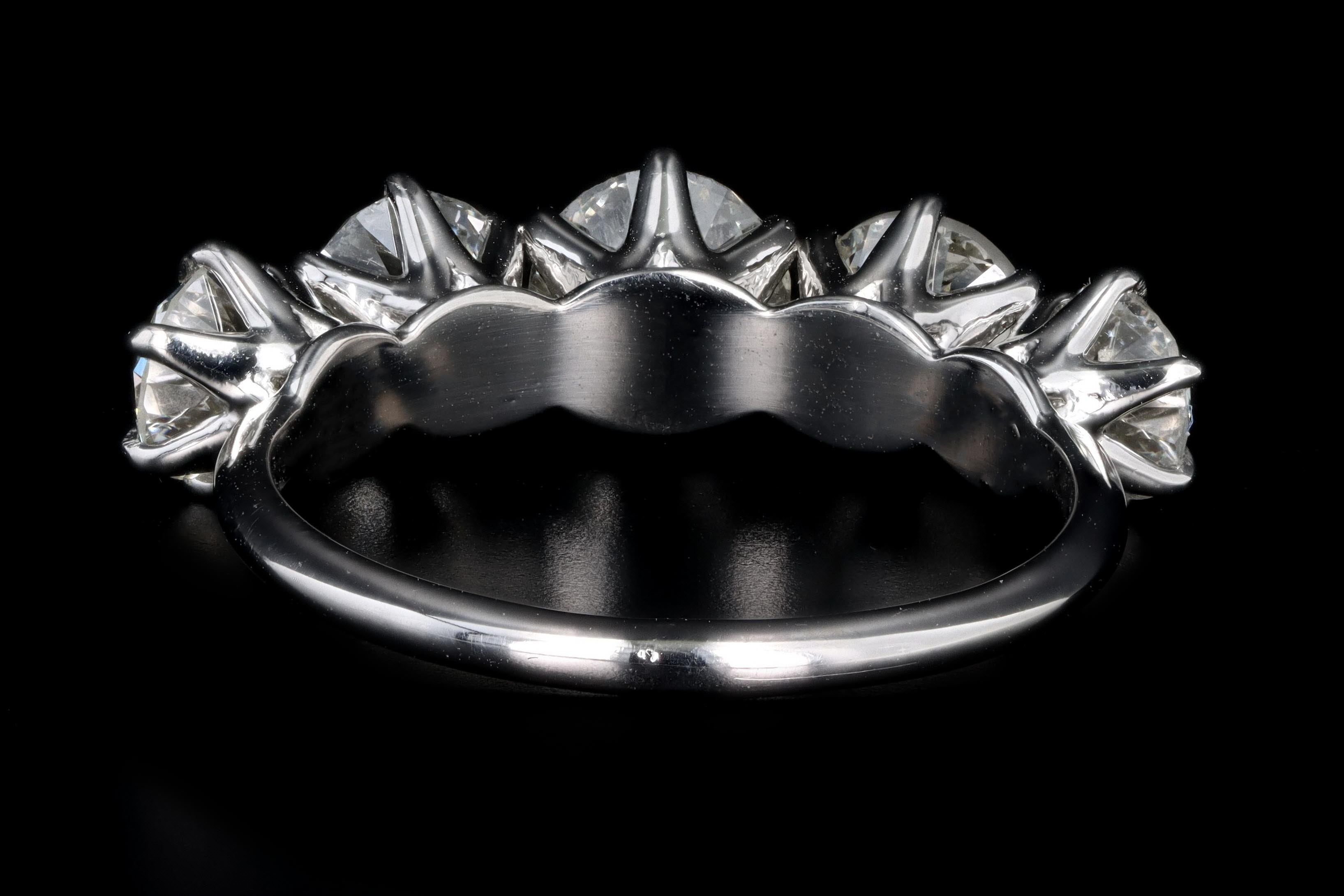 New Vintage Inspired Platinum 3.16 Carat Total Weight Old European Cut Diamond Five Stone Band - Queen May