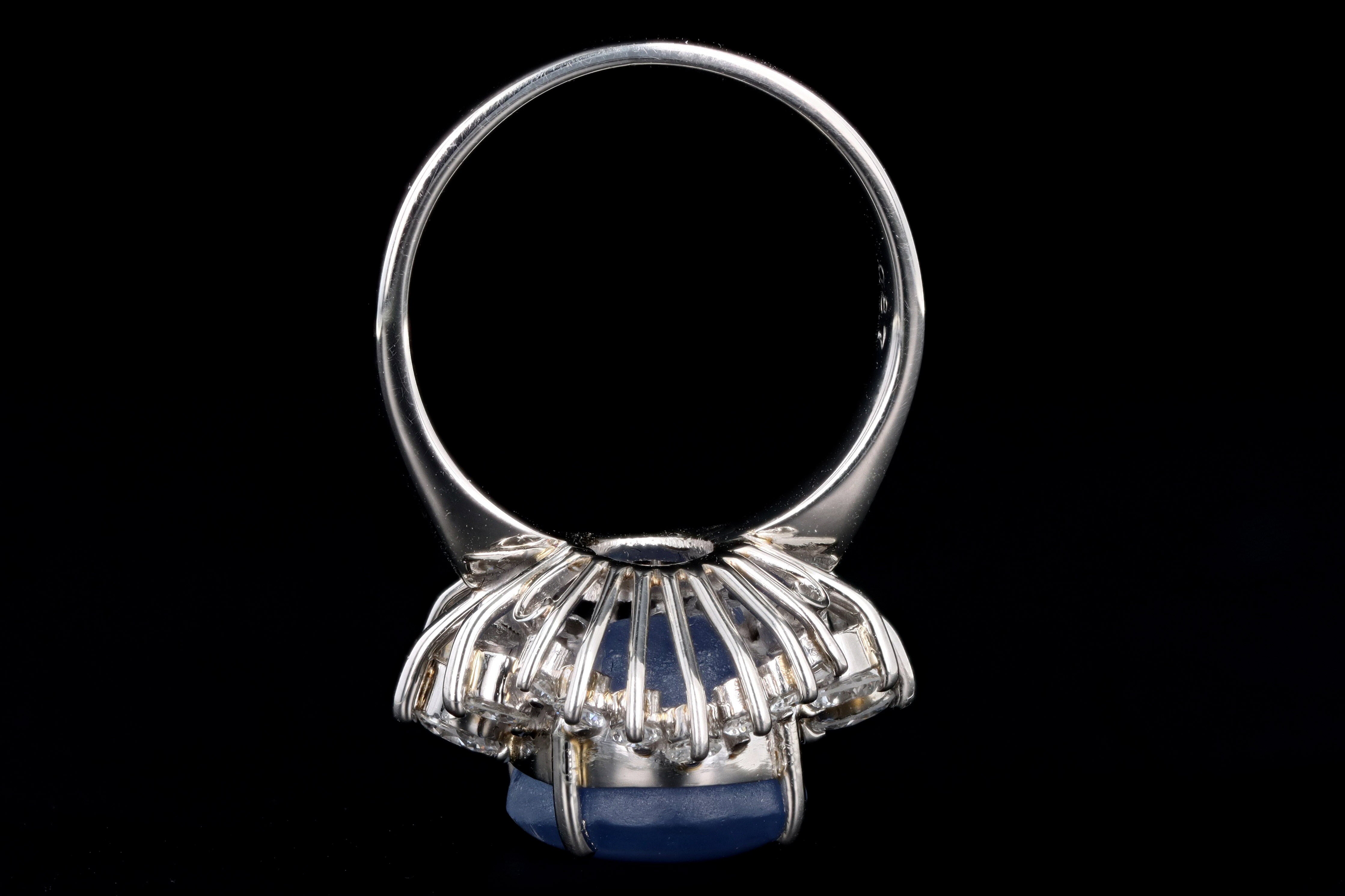 Retro Platinum 9.95 Carat Oval Cabochon Cut Natural Star Sapphire & Diamond BallerinaRing - Queen May