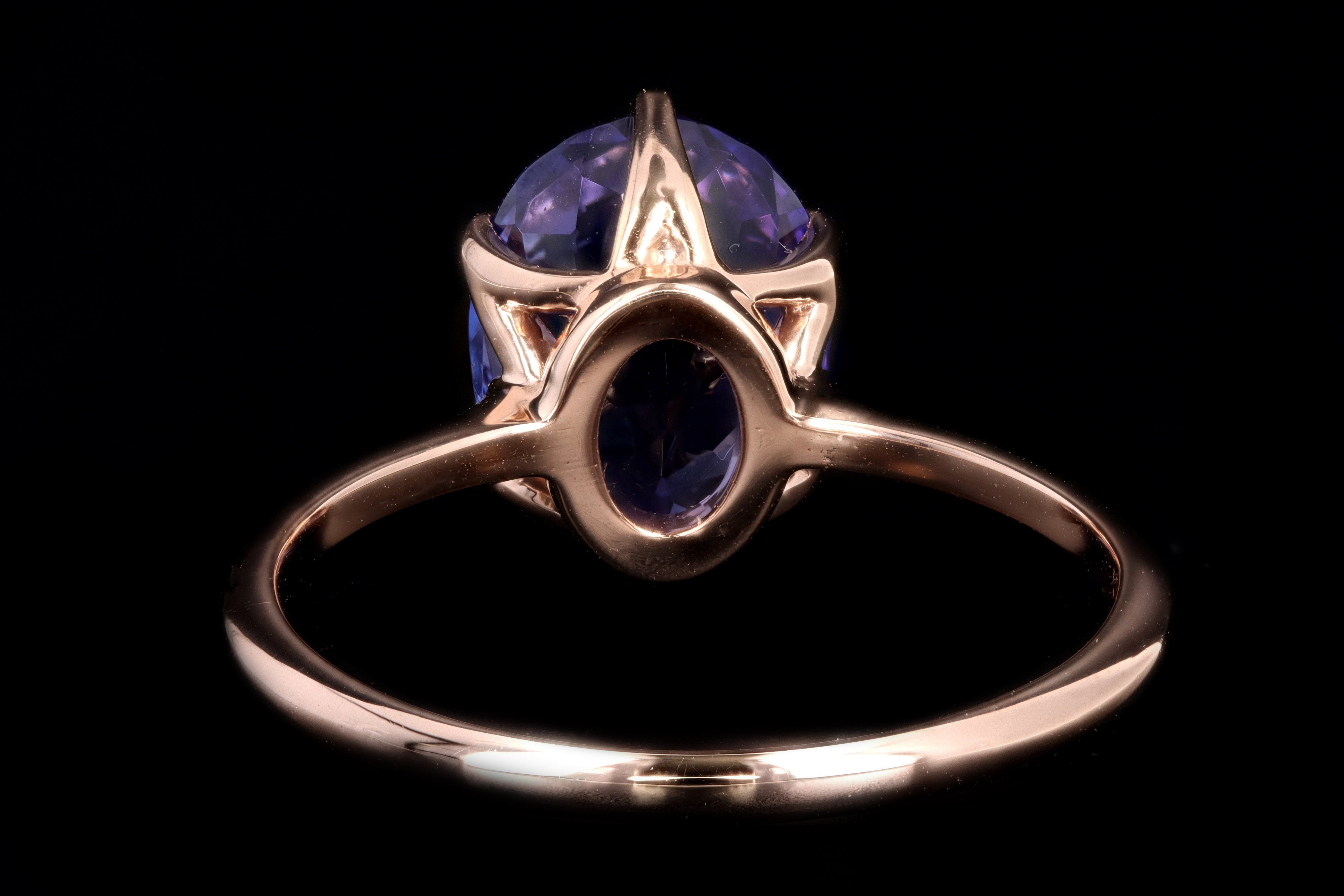 New Vintage Inspired 18K Rose Gold 3.39 Carat Oval Tanzanite Ring - Queen May