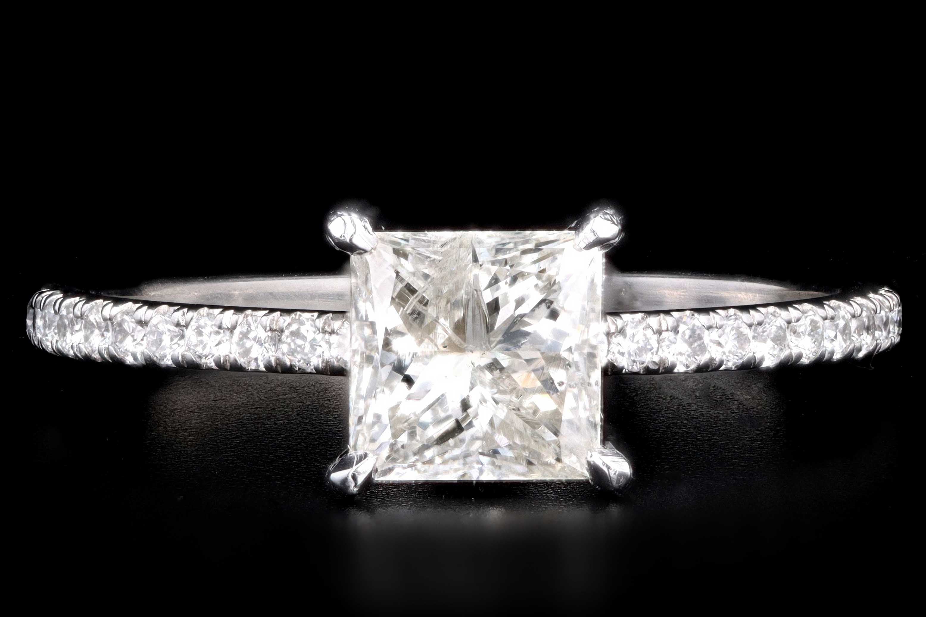 Modern Platinum 1 Carat Princess Cut Diamond Engagement Ring - Queen May