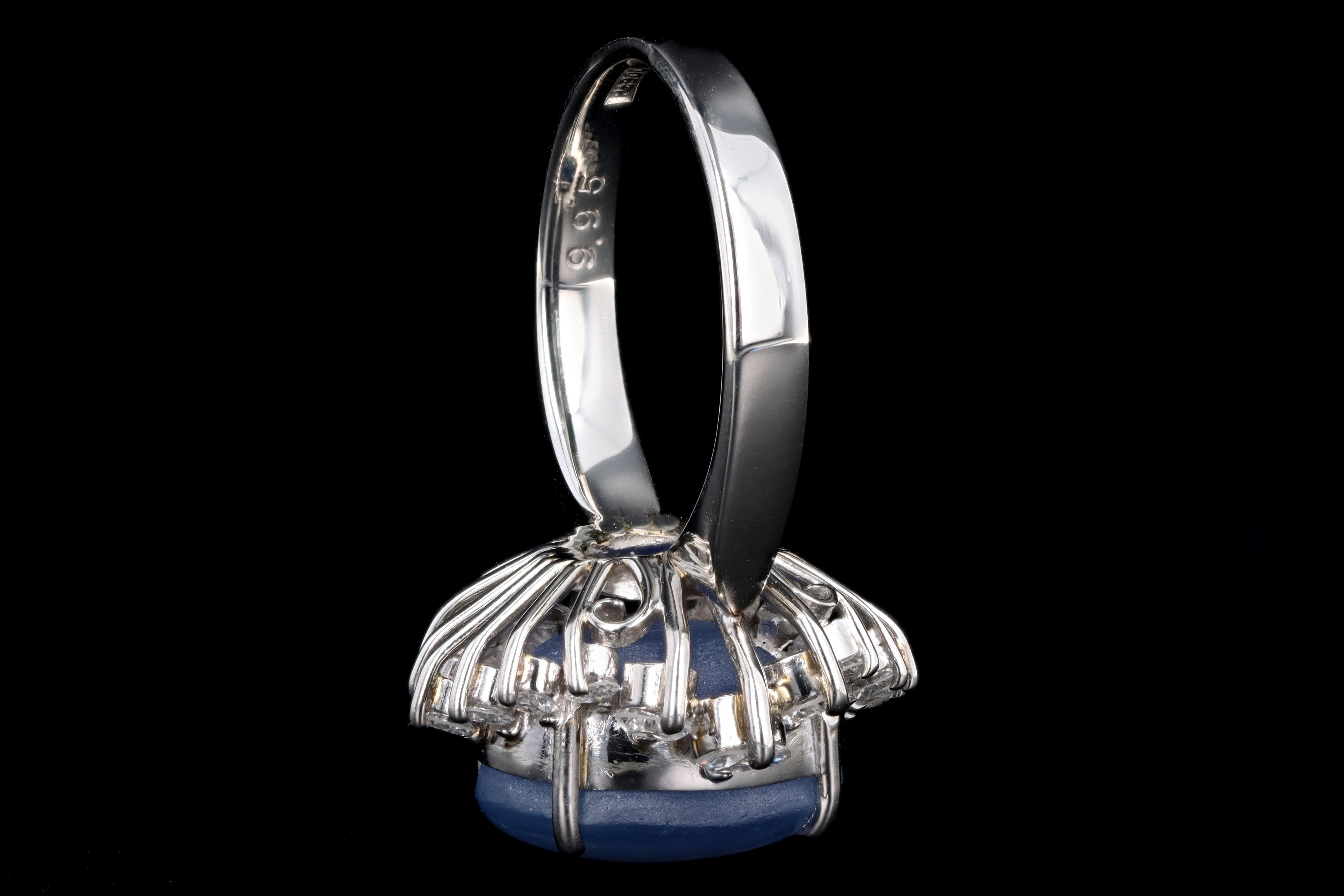 Retro Platinum 9.95 Carat Oval Cabochon Cut Natural Star Sapphire & Diamond BallerinaRing - Queen May