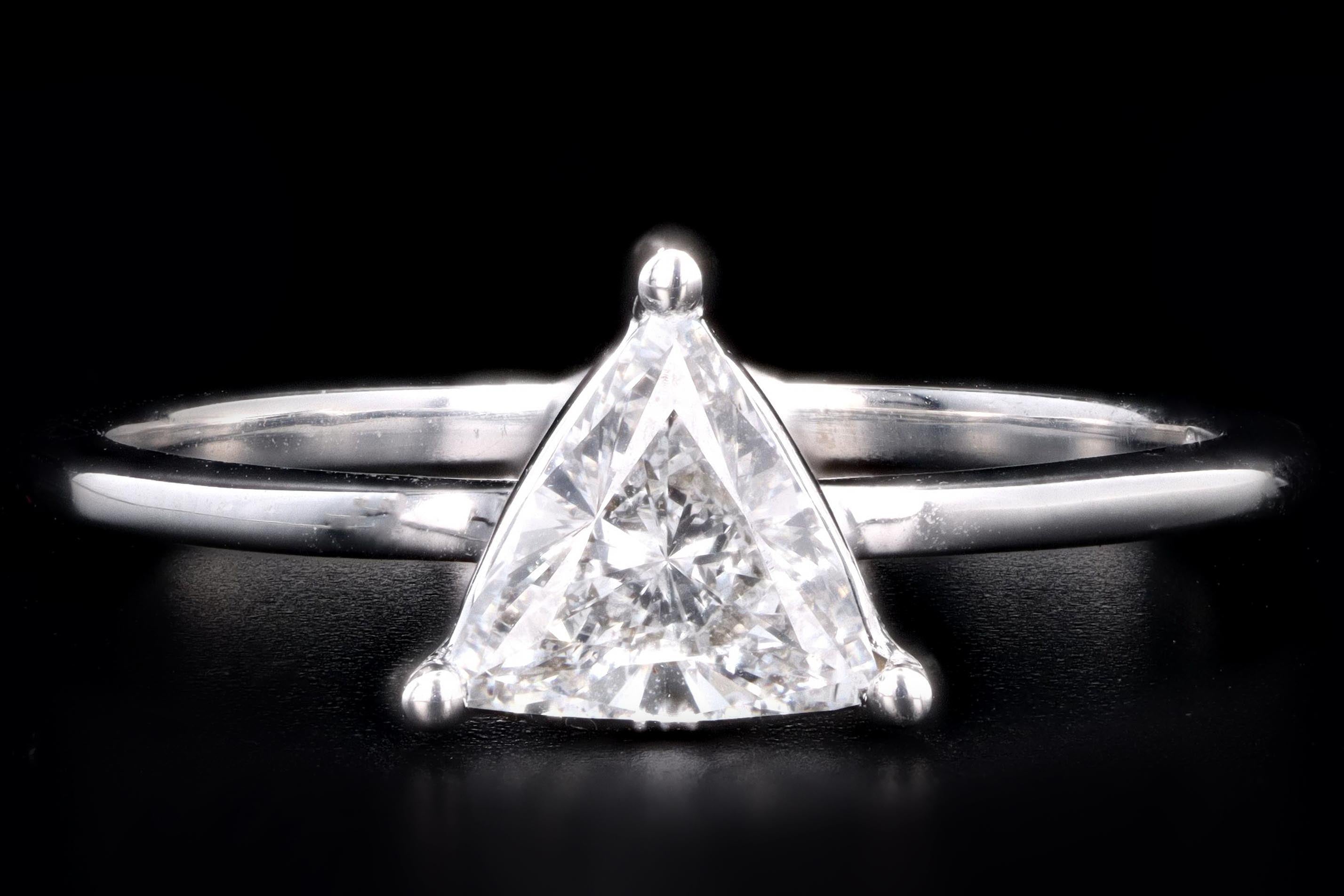 New 14K White Gold .58 Carat Trillion Cut Diamond Engagement Ring GIA Certified - Queen May