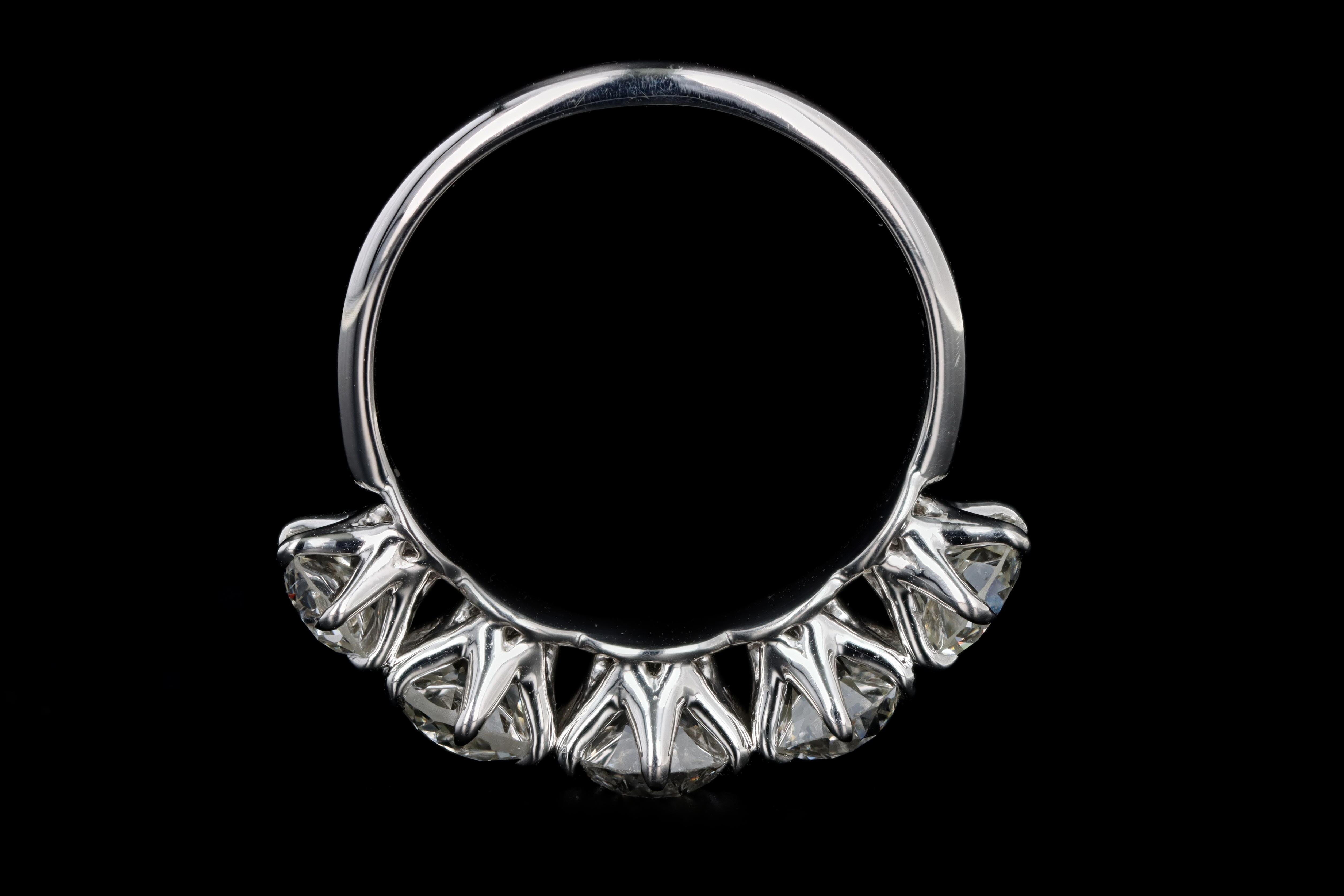 New Vintage Inspired Platinum 3.16 Carat Total Weight Old European Cut Diamond Five Stone Band - Queen May
