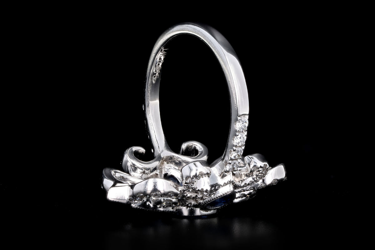 New 14K White Gold .51 Carat Natural Sapphire & Diamond Ring - Queen May