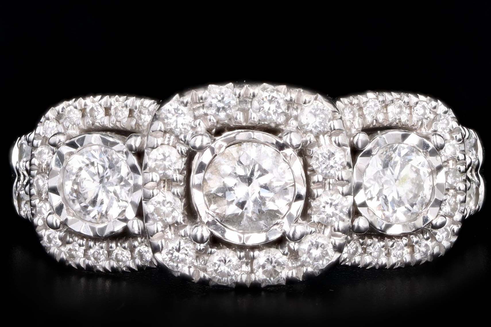 Modern 14K White Gold 1 Carat Total Weight Diamond Past Present Future Three Stone Engagement Ring - Queen May