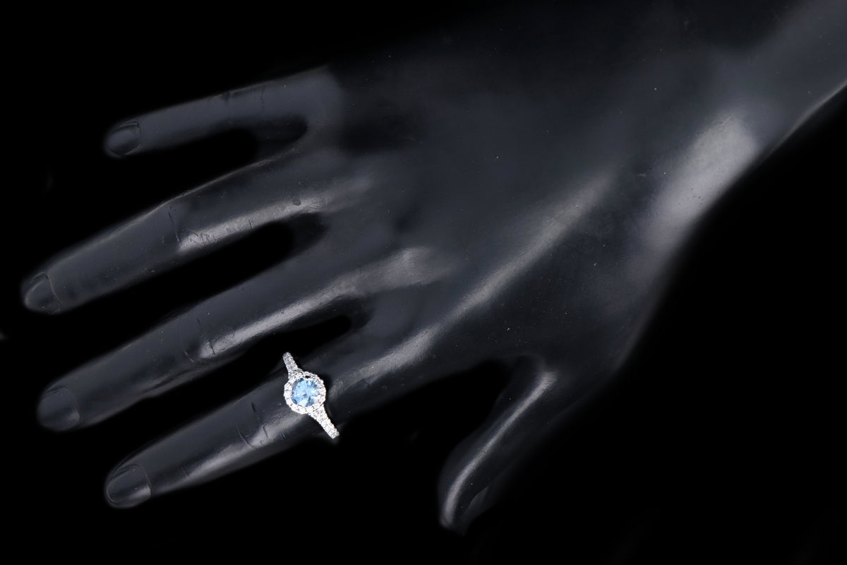 Modern 14K White Gold 1.08 Carat Natural Sapphire & Diamond Halo Ring - Queen May