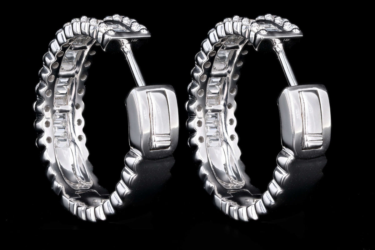 14K White Gold 1.67 Carat Total Weight Diamond Baguette Hoop Earrings - Queen May