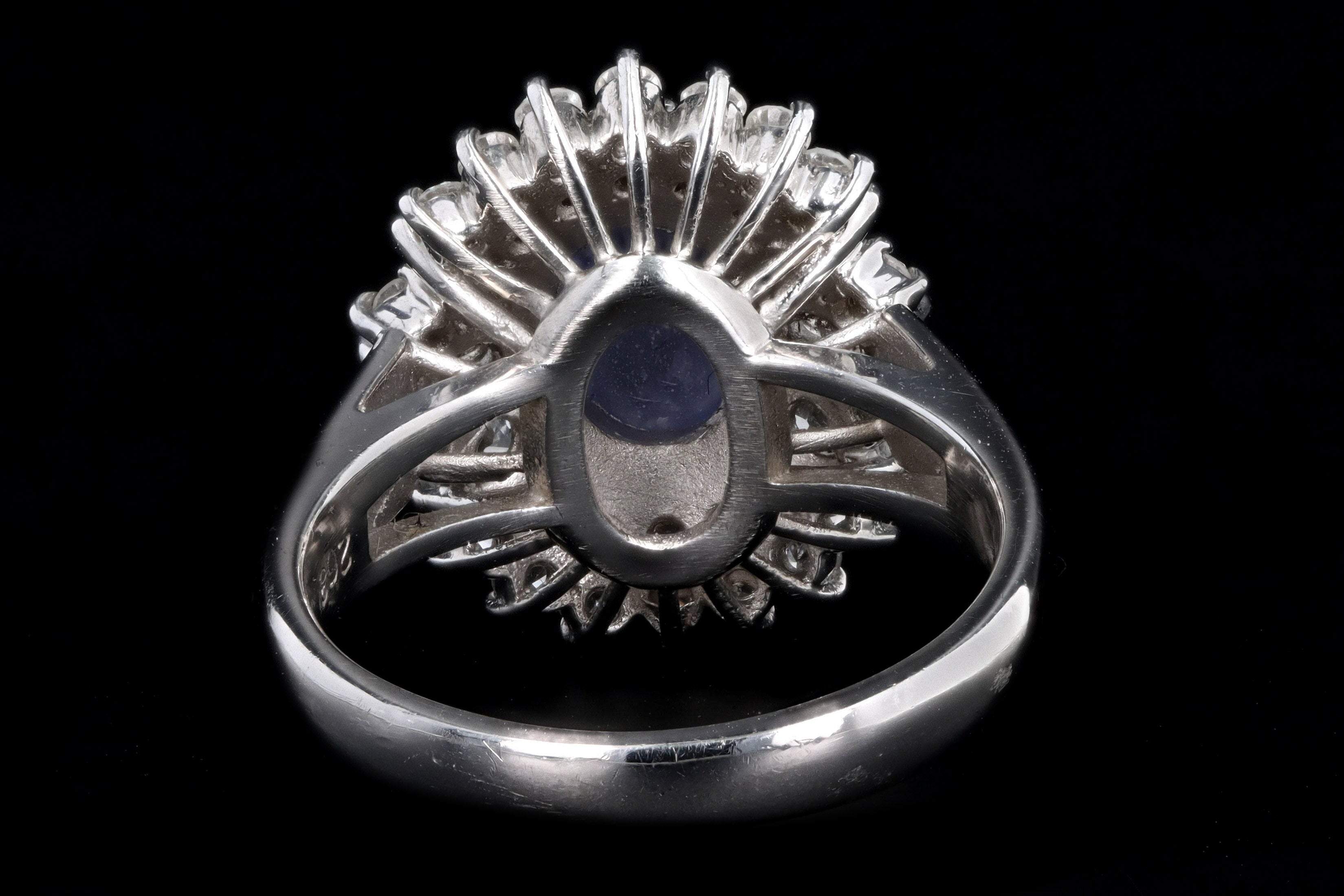 Retro Platinum 2.63 Carat Oval Cabochon Cut Natural Star Sapphire & Diamond Ballerina Ring - Queen May