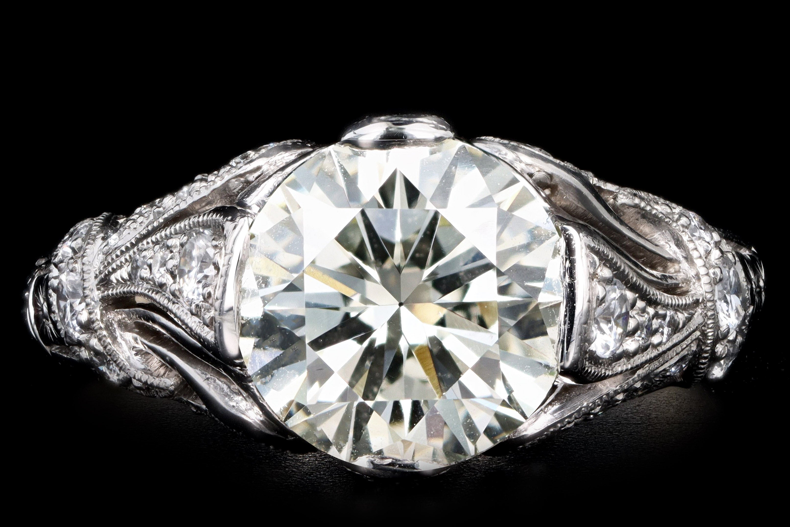 Art Deco Inspired 2.12 Carat Round Brilliant Cut Diamond Engagement Ring - Queen May
