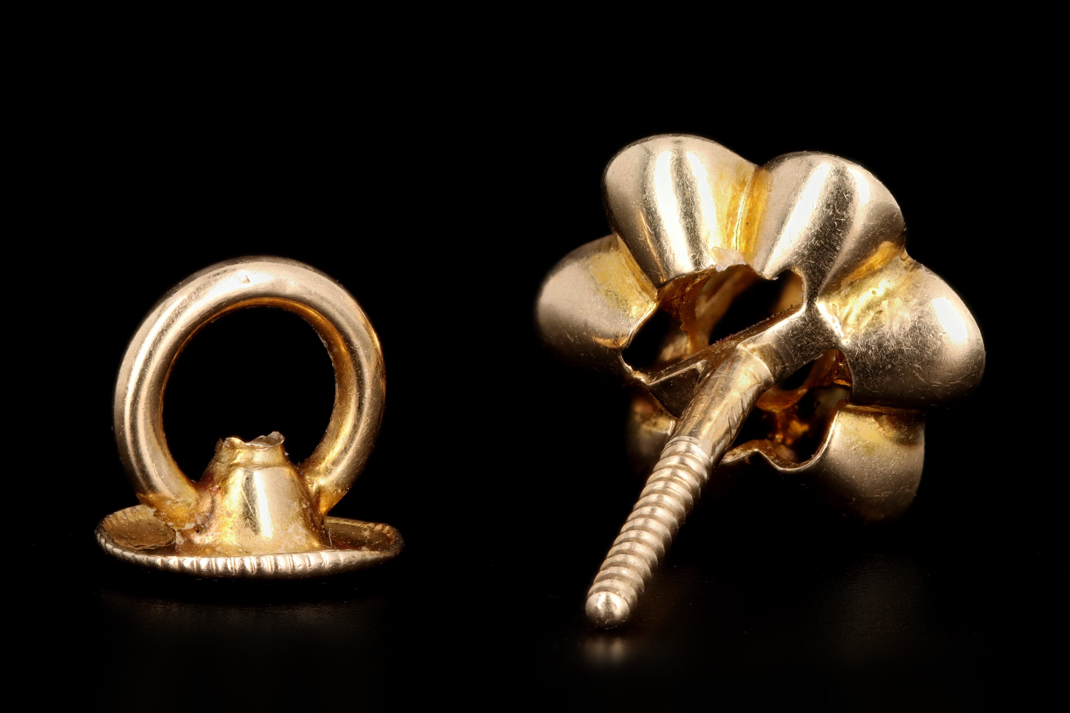 Victorian 14K Yellow Gold .08 Carat Diamond Buttercup Earrings - Queen May