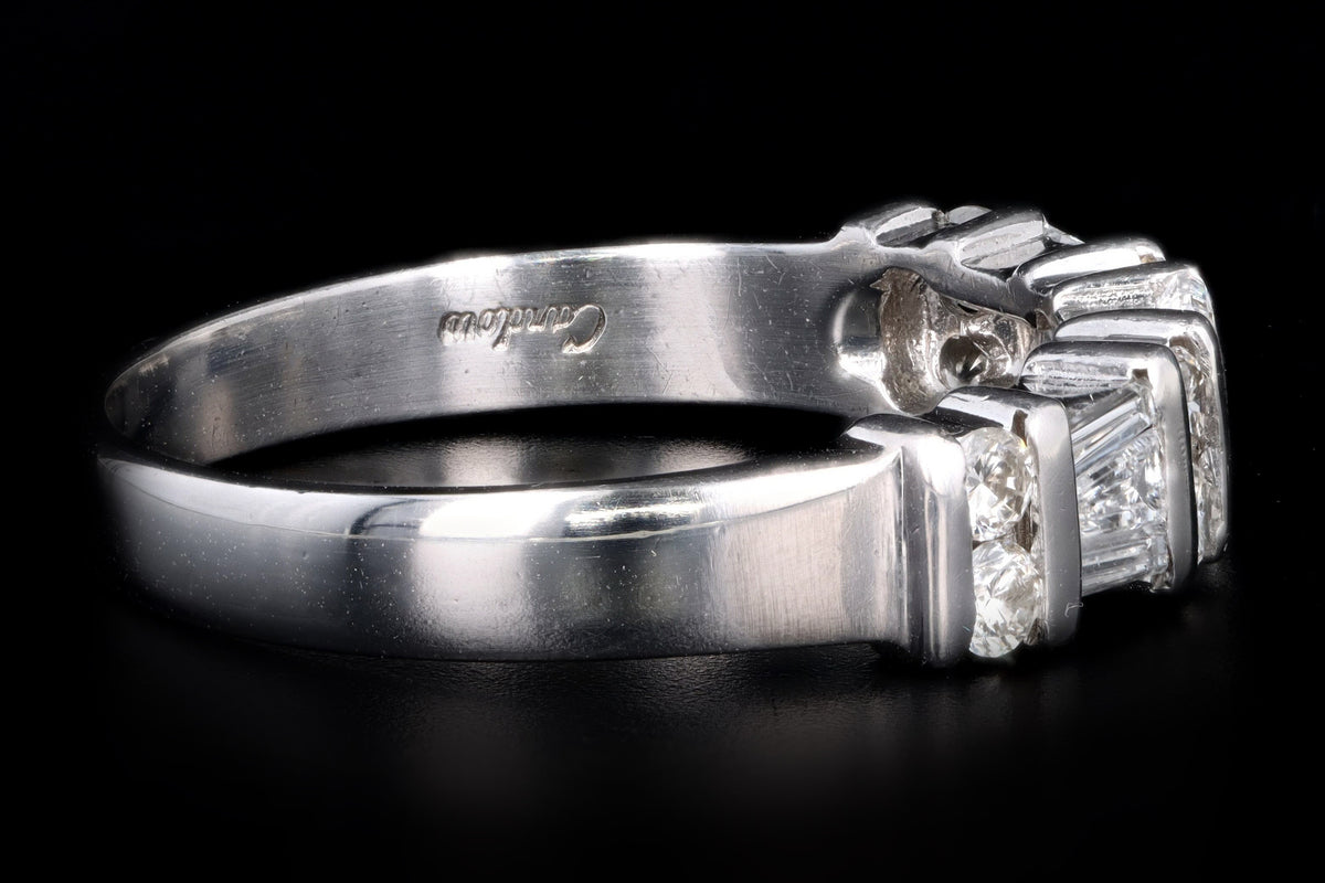 Modern 14K White Gold 1 Carat Tapered Baguette & Round Brilliant Diamond Wedding Band - Queen May