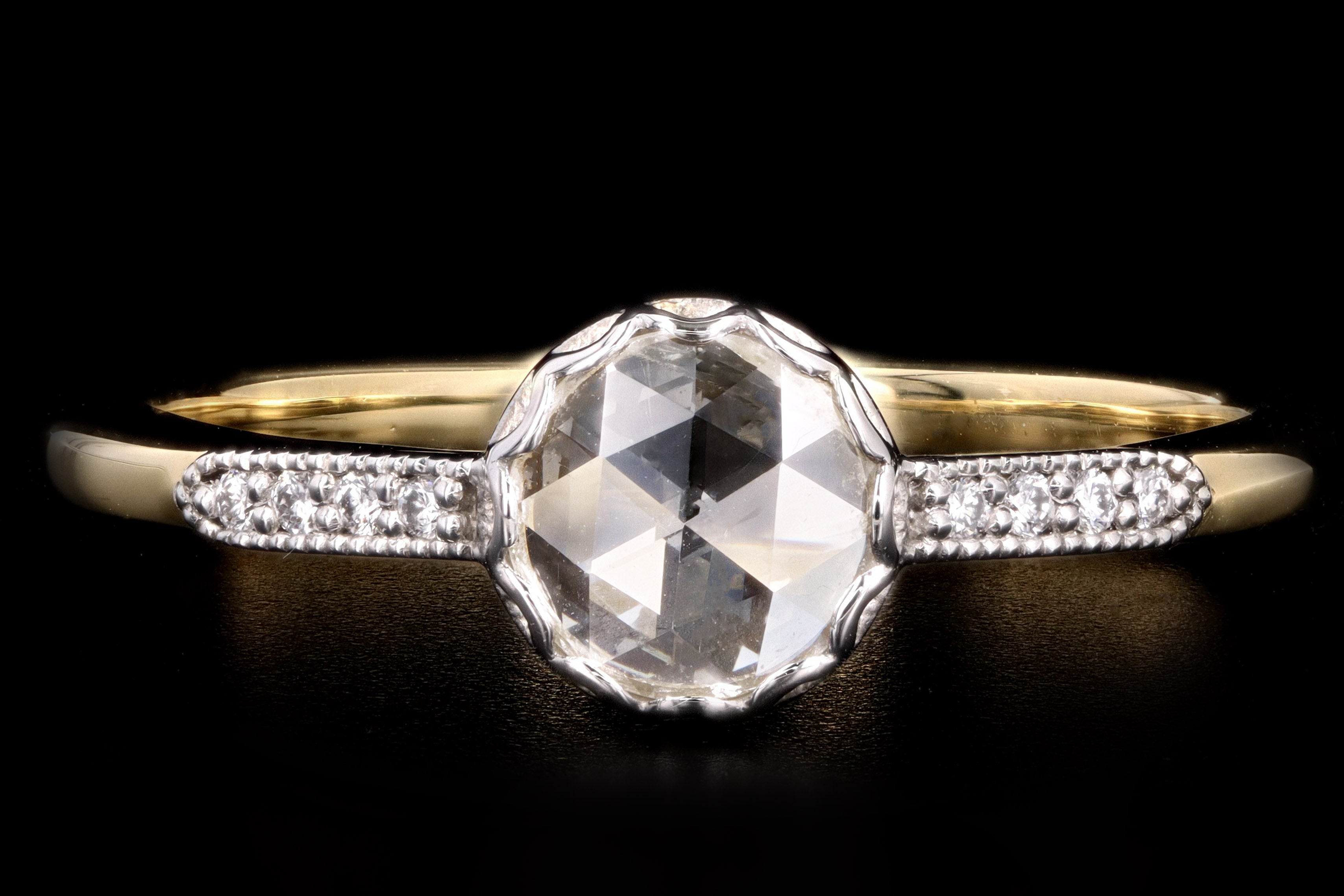 New Vintage Inspired 18K Yellow Gold & Platinum .45 Carat Rose Cut Diamond Engagement Ring - Queen May