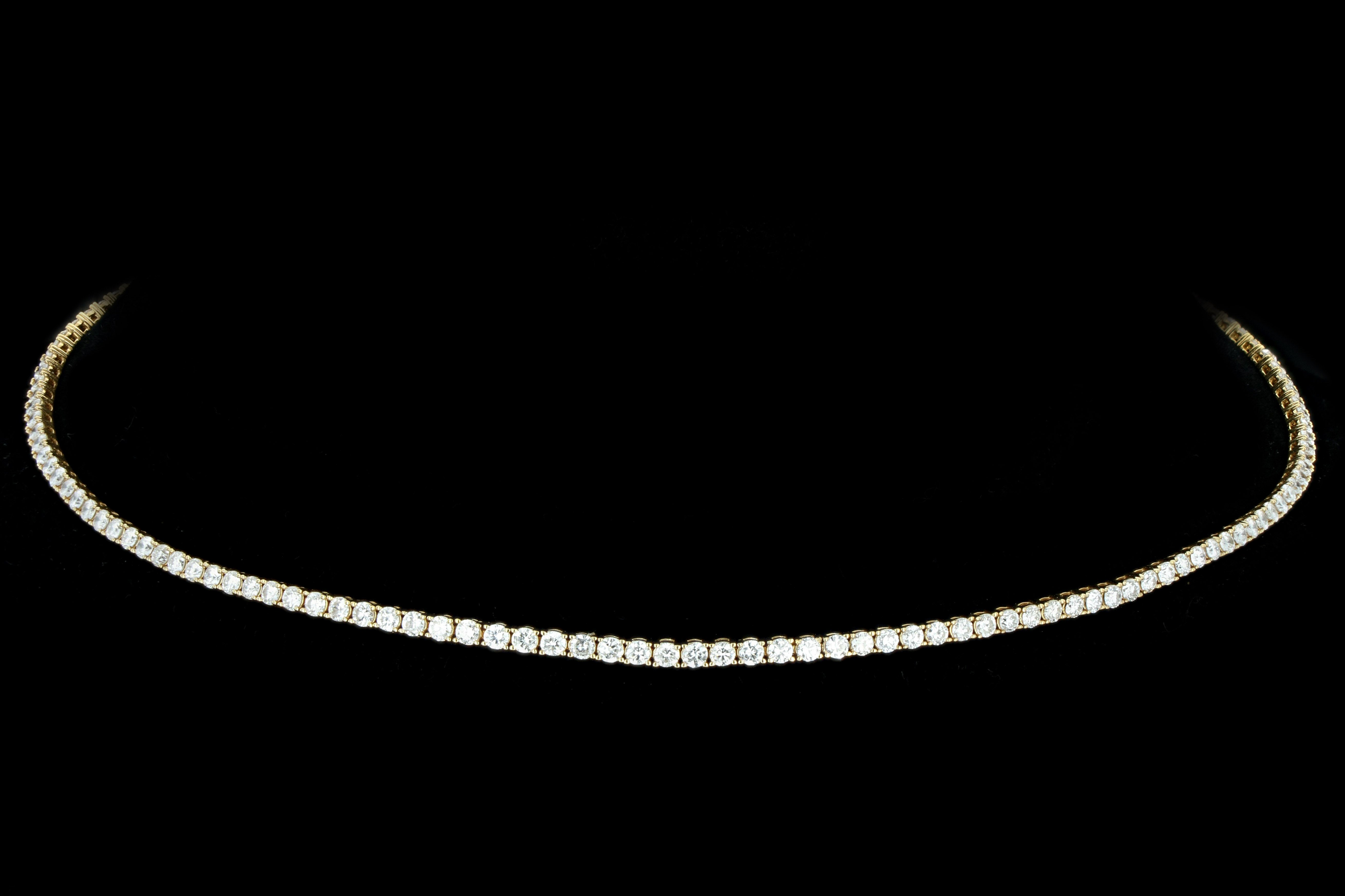 New 14K Yellow Gold 6.78 Carat Round Brilliant Diamond Tennis Choker Necklace - Queen May