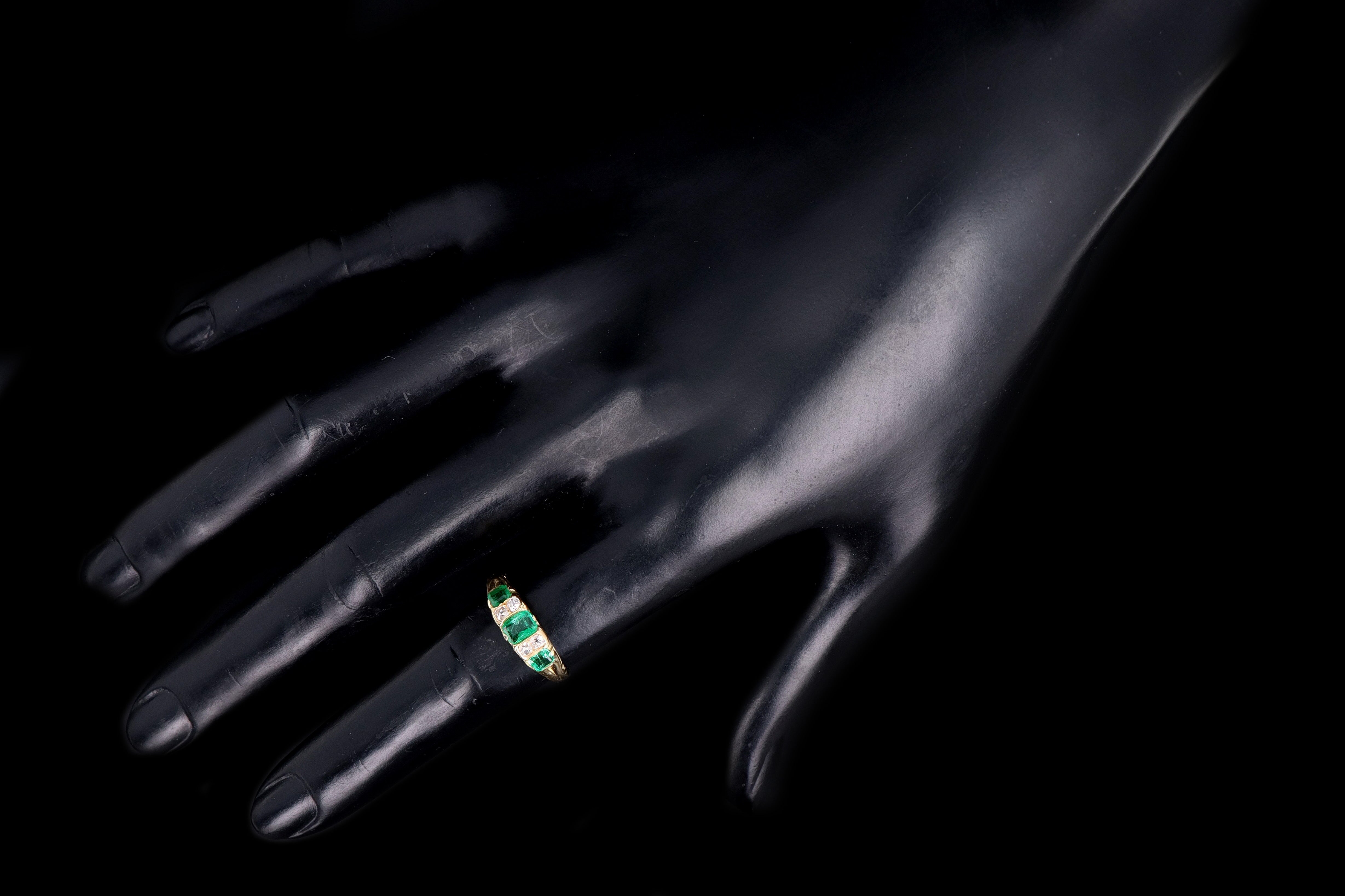 Victorian 18K Yellow Gold Emerald & Old Mine Cut Diamond Band - Queen May